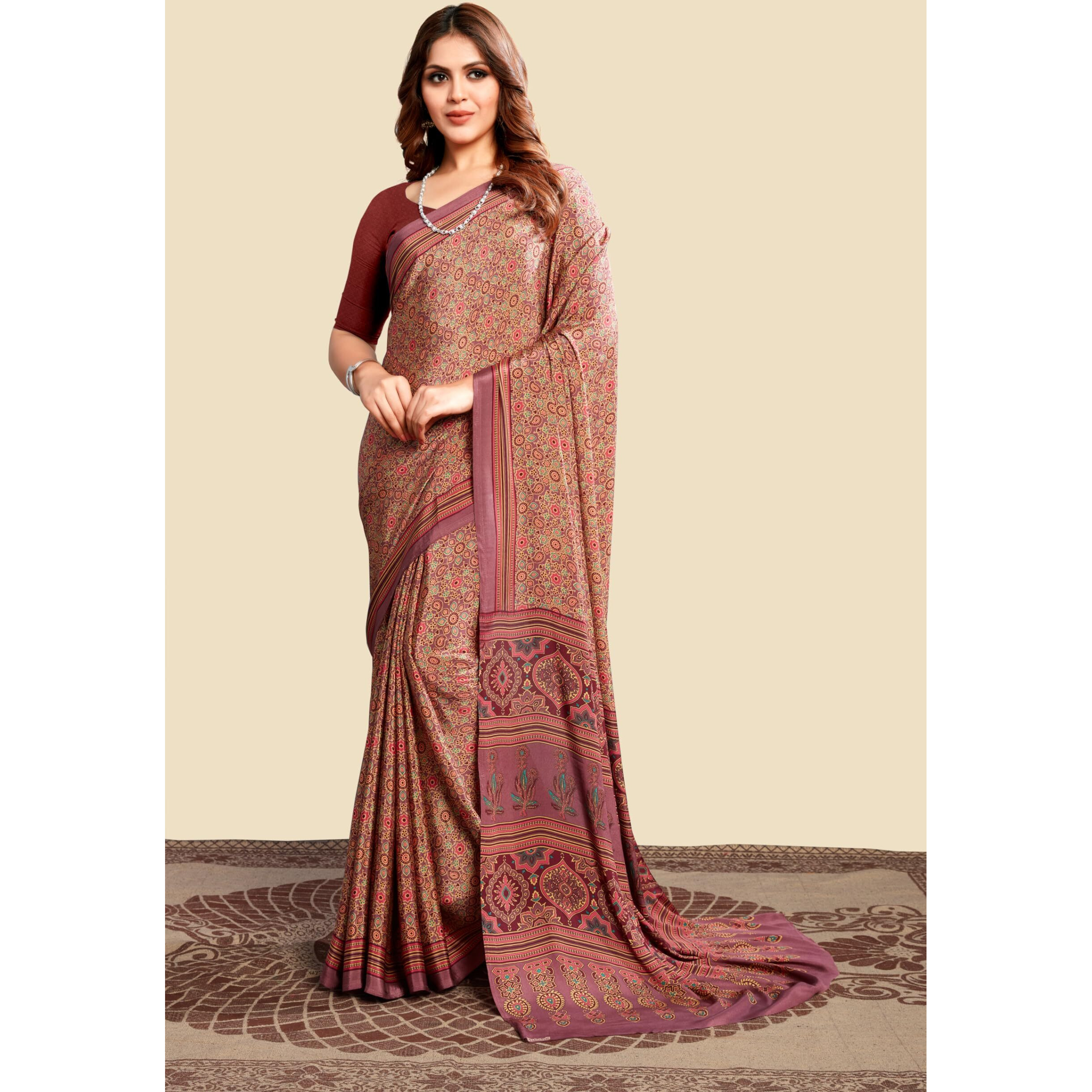 Jaanvi fashion Women's Crepe Printed Saree With Unstitched Blouse Piece(ornate-13008-c)