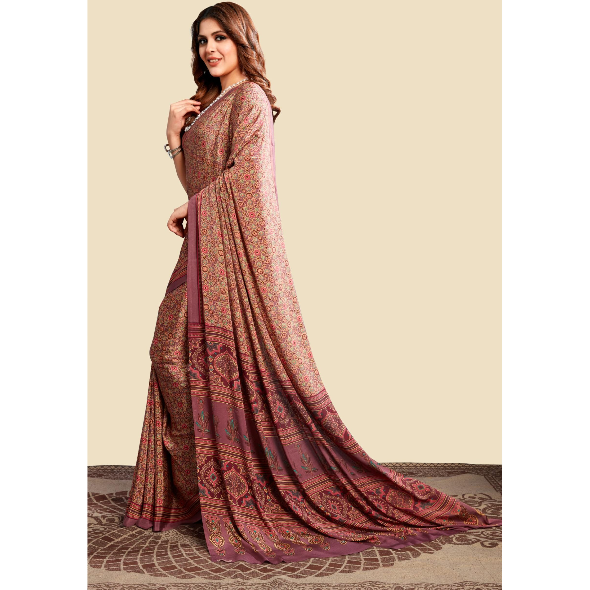 Jaanvi fashion Women's Crepe Printed Saree With Unstitched Blouse Piece(ornate-13008-c)