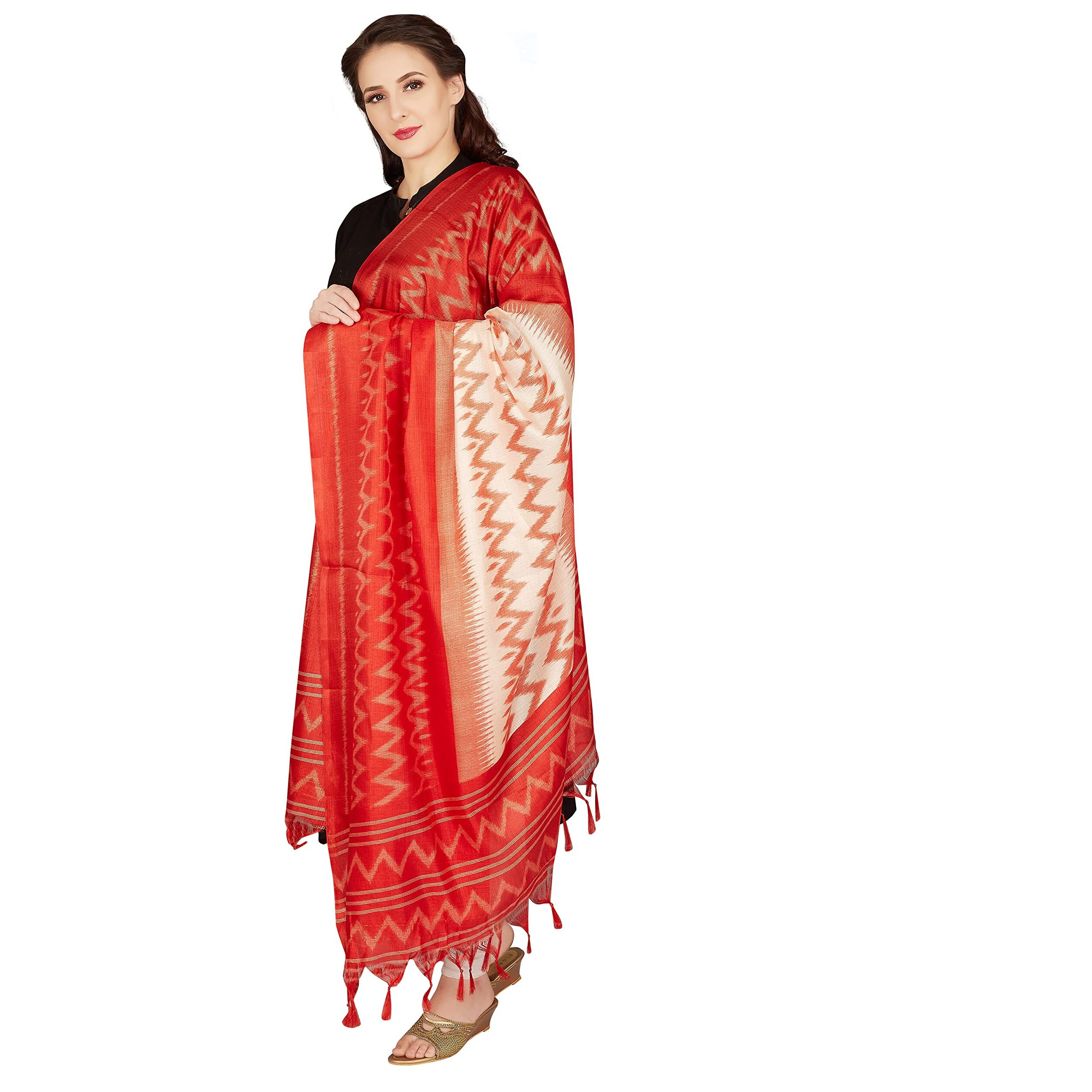 RANI SAAHIBA Women's Art Silk Printed Dupatta (SKRDD2146_Red)