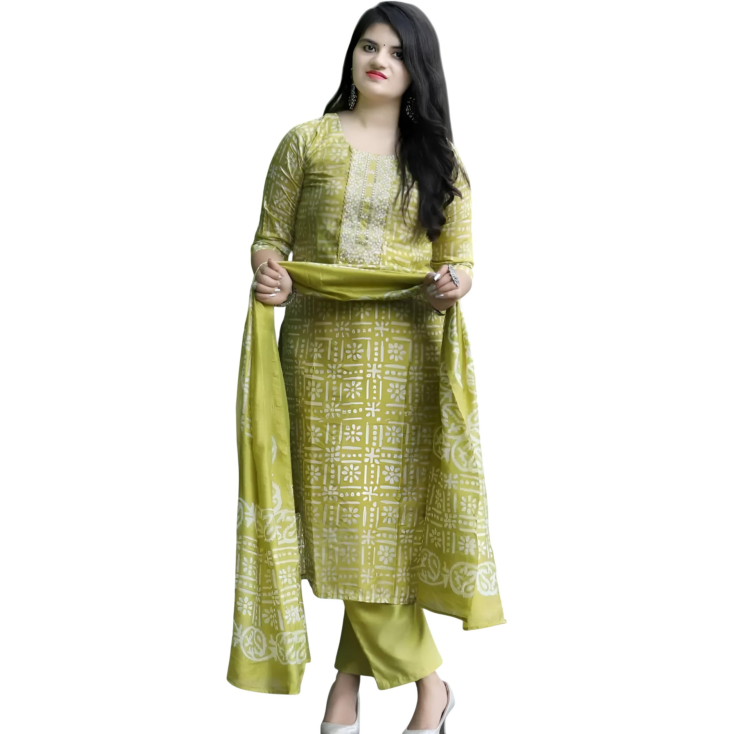 BHARVITA Women's Cotton Blend Printed Straight Kurta with Matching Pant & Elegant Dupatta (IN, Alpha, 2XL, Regular, Parrot)
