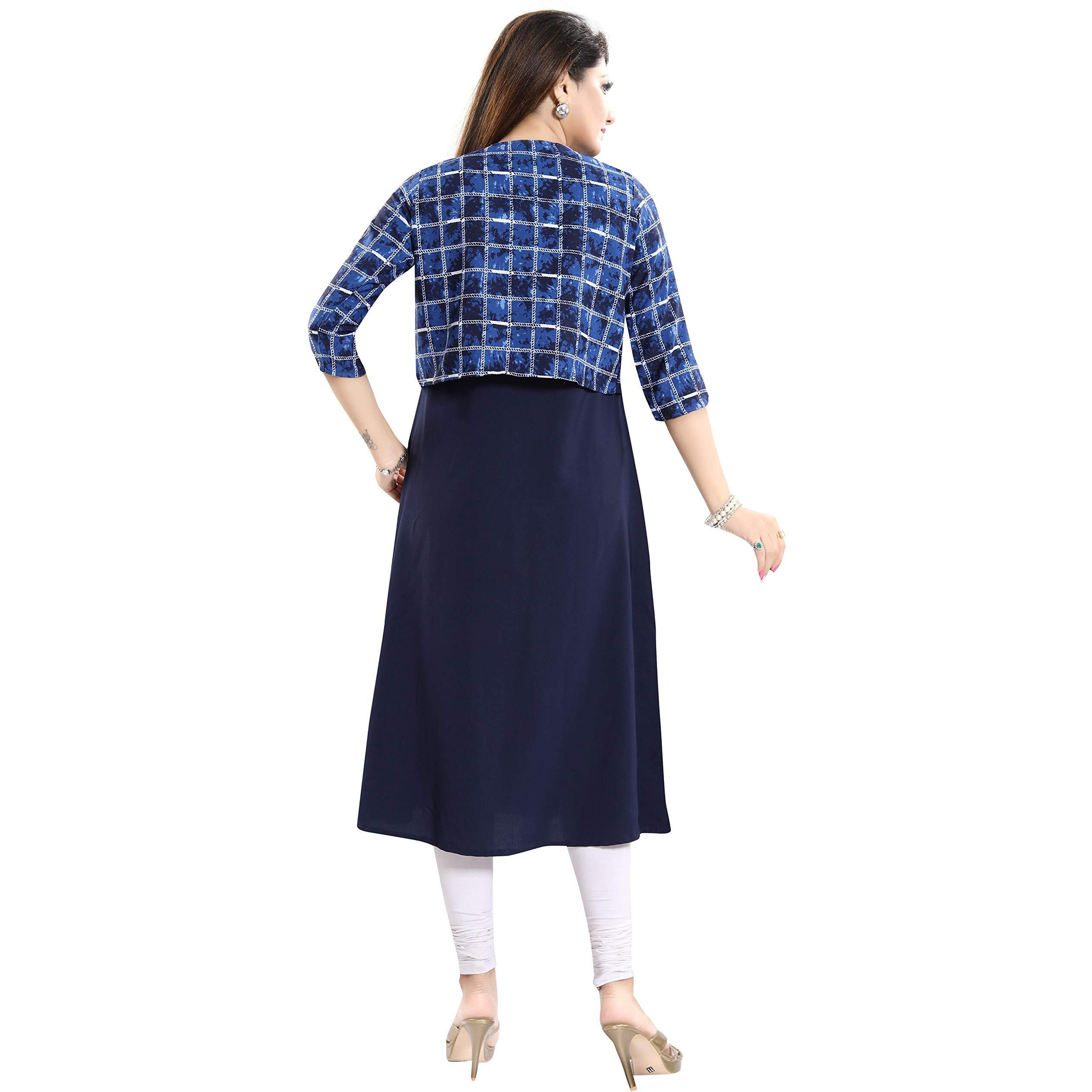 ALC Creation Women's Crepe Jacket Kurta (ALC4045_Navy_L)