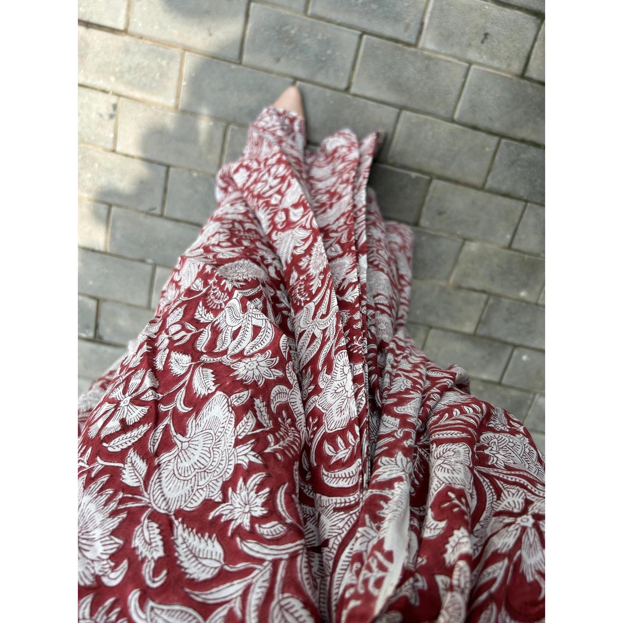 StyleScope Women's Printed Chanderi Cotton Saree With Unstitched Blouse Piece (Lotus Maroon_Maroon_Free Size)