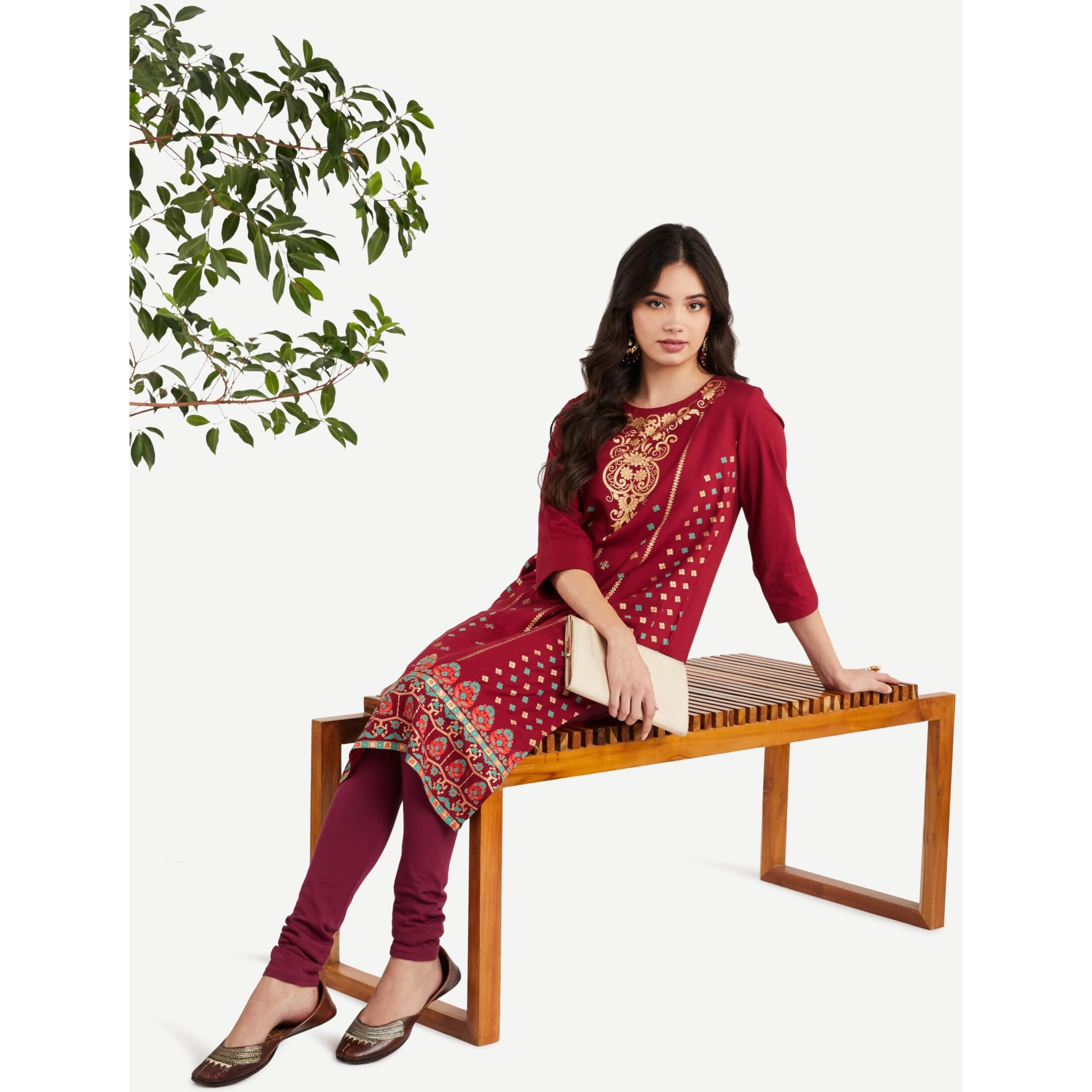 Amazon Brand - Myx Women's Rayon Regular Kurta (MYX-AW23-KU-06_Maroon_S)