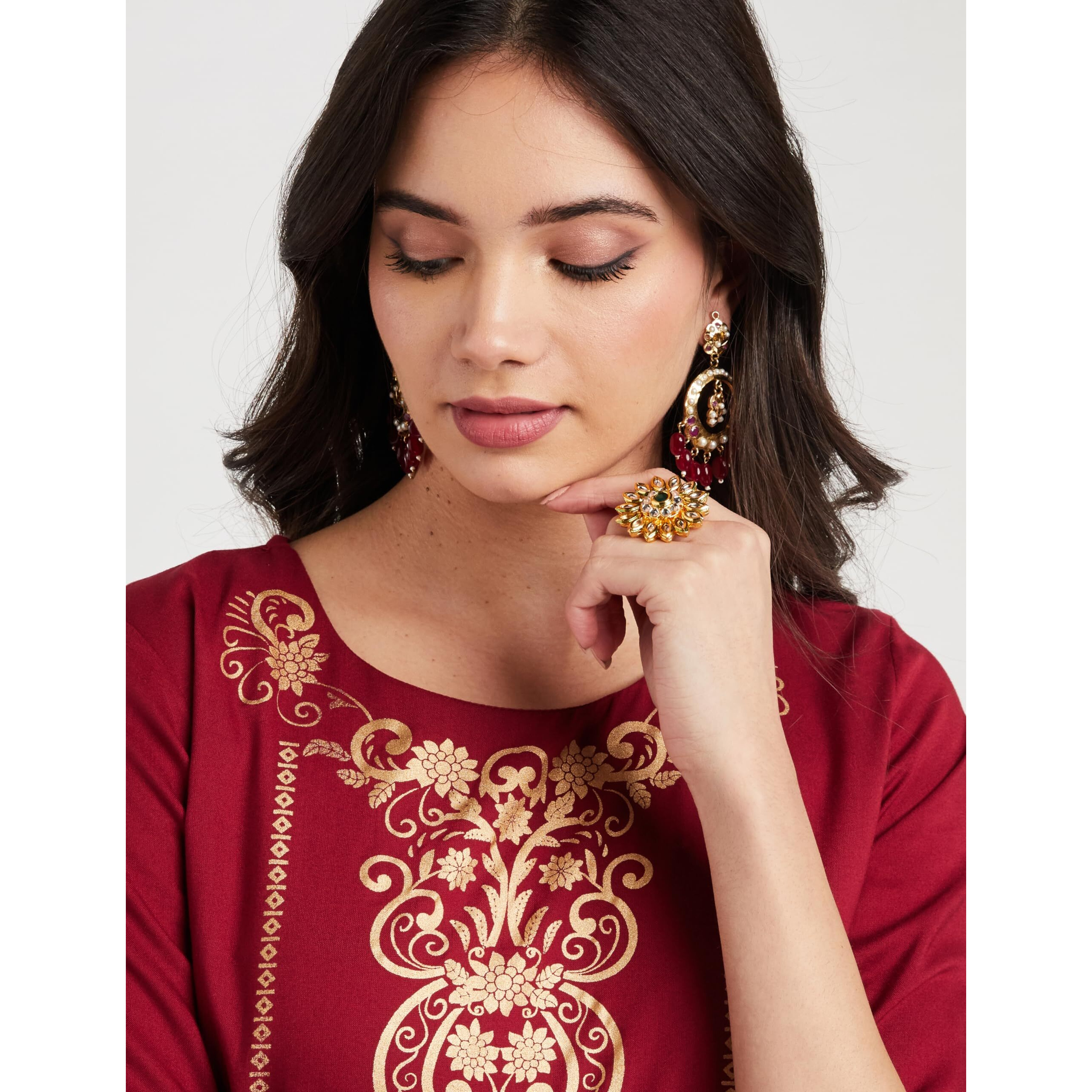 Amazon Brand - Myx Women's Rayon Regular Kurta (MYX-AW23-KU-06_Maroon_S)