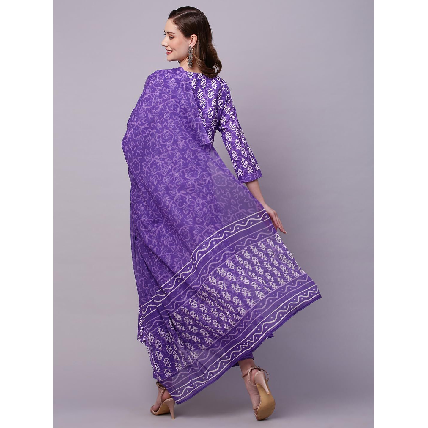 GoSriKi Women's Rayon Blend Straight Printed Kurta with Pant & Dupatta (Feedback-BEGANI-NW-GS_L_Purple_Large)