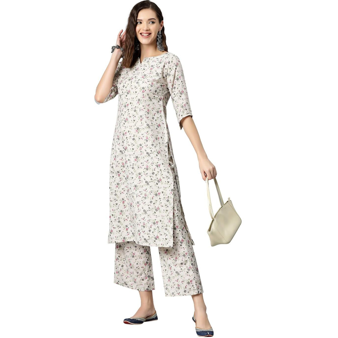IVES Cotton Straight Printed Kurta Suit Set for Womeen & Girls Fashionble Clothes (Size & Color  XS, Grey)