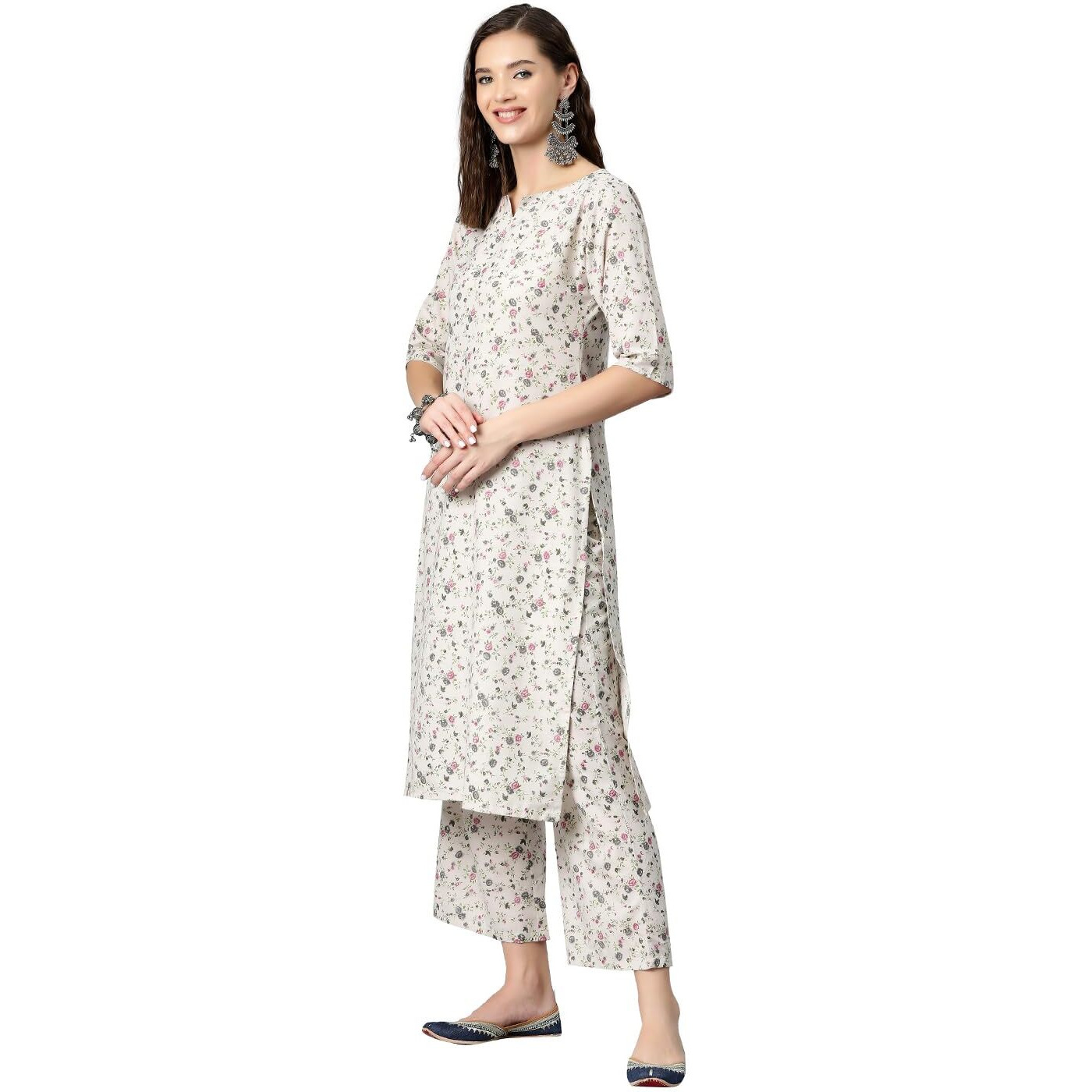 IVES Cotton Straight Printed Kurta Suit Set for Womeen & Girls Fashionble Clothes (Size & Color  XS, Grey)