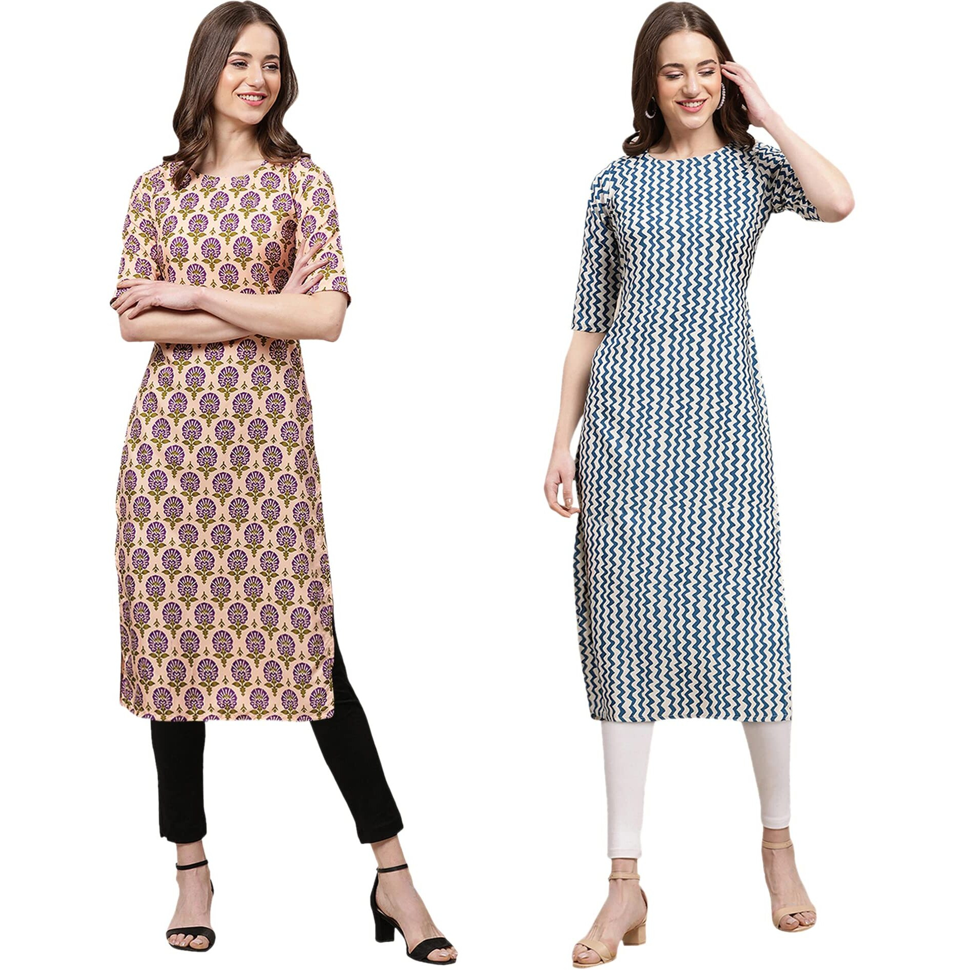Pinkmint Women's Crepe Digital Print Straight Kurta(Pack of 2)[QL-332-331-L]