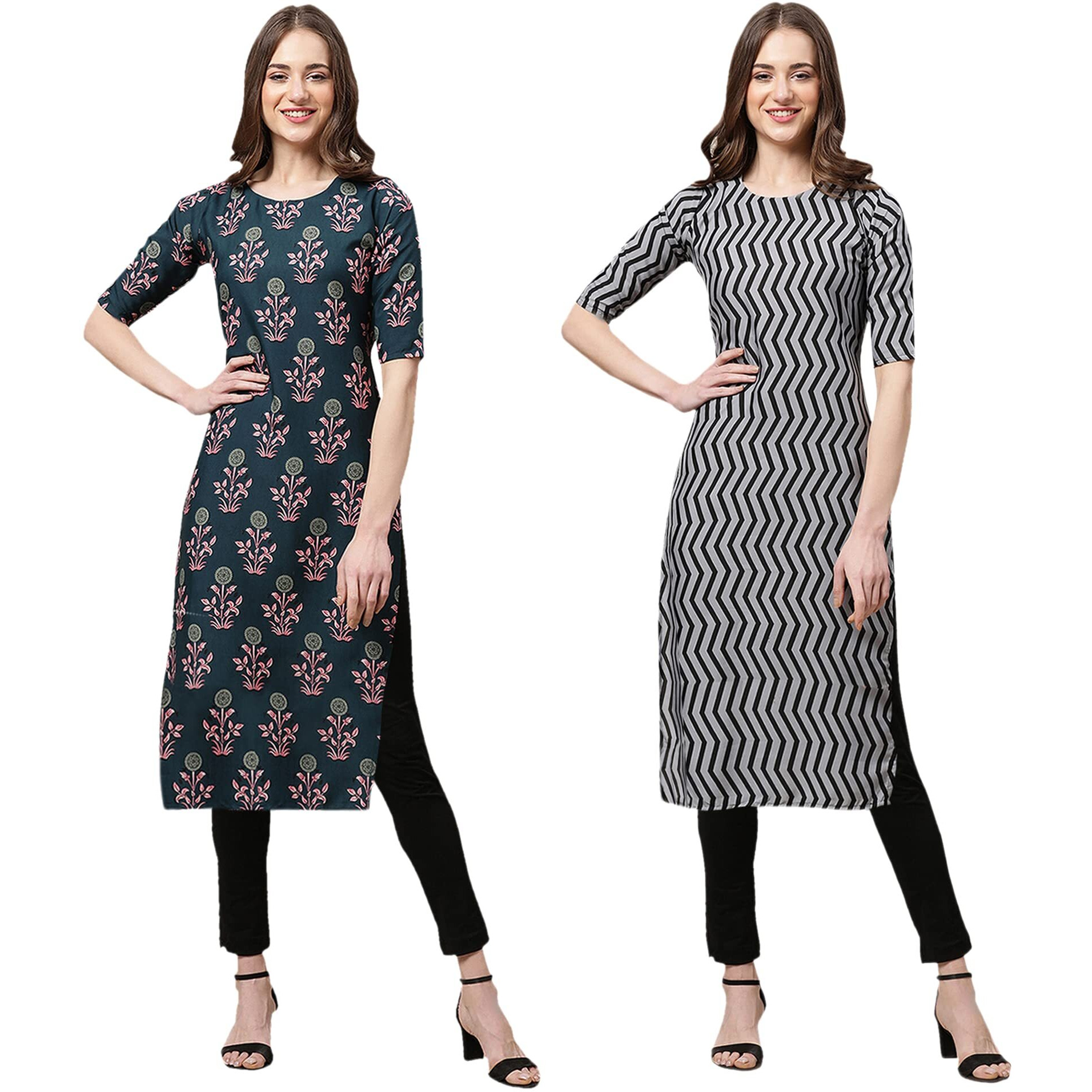 Pinkmint Women's Crepe Digital Print Straight Kurta(Pack of 2)[QL-335-336-L]