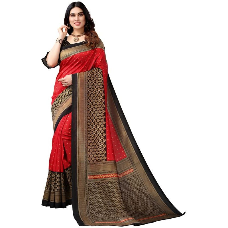 Satrani Women's Poly Silk | Poly Silk Saree Combo Pack Of 2 With Unstitched Blouse Piece (2535S935N_1694S128N_Red | Orange)