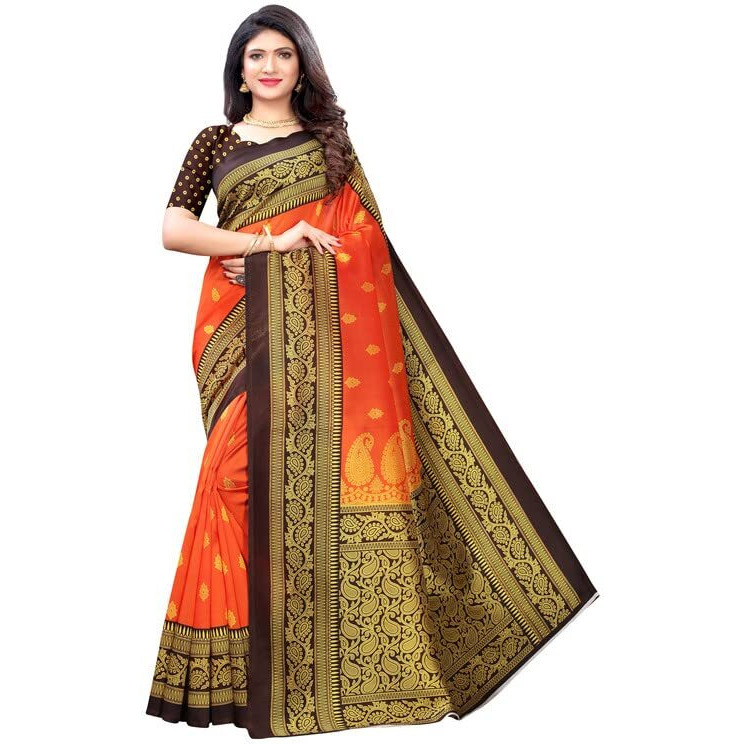 Satrani Women's Poly Silk | Poly Silk Saree Combo Pack Of 2 With Unstitched Blouse Piece (2535S935N_1694S128N_Red | Orange)
