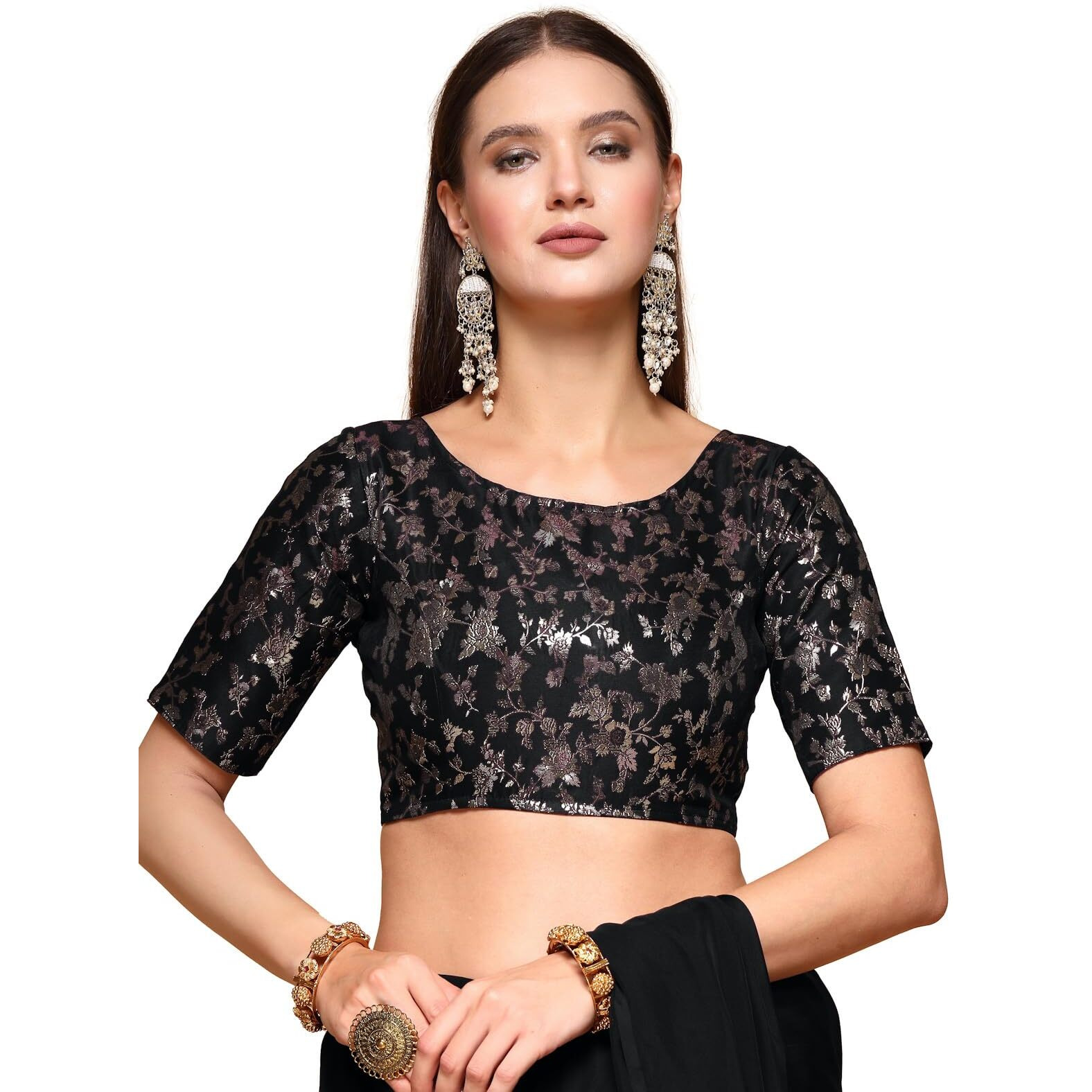 OOMPH Readymade Blouse for Women, Brocade, Boat Neck, rbbl532