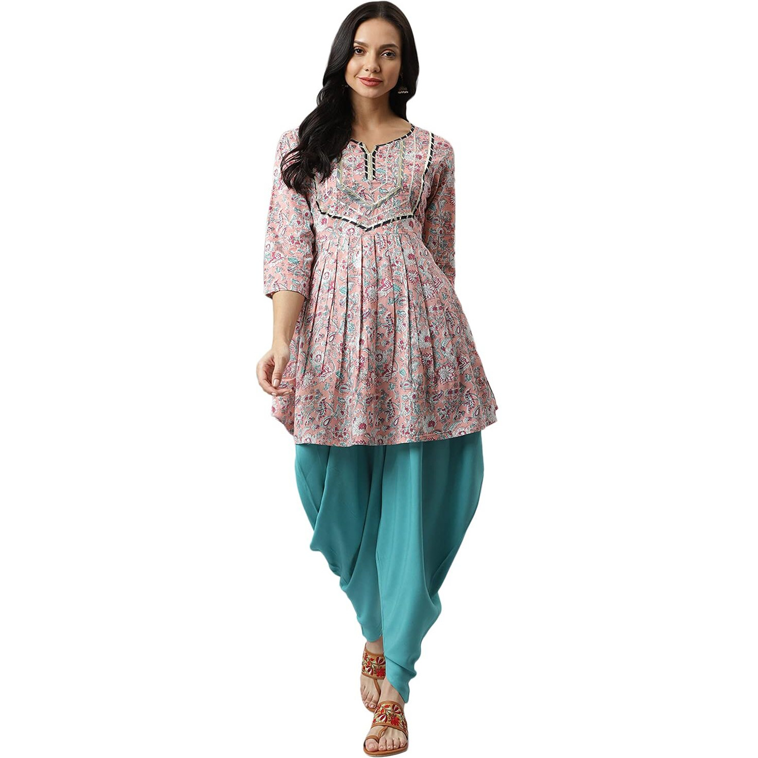 Stylum Women's Floral Printed Cotton A-Line Kurta Dhoti Pant Set (Kdimaralpink34_Light Pink, XS)