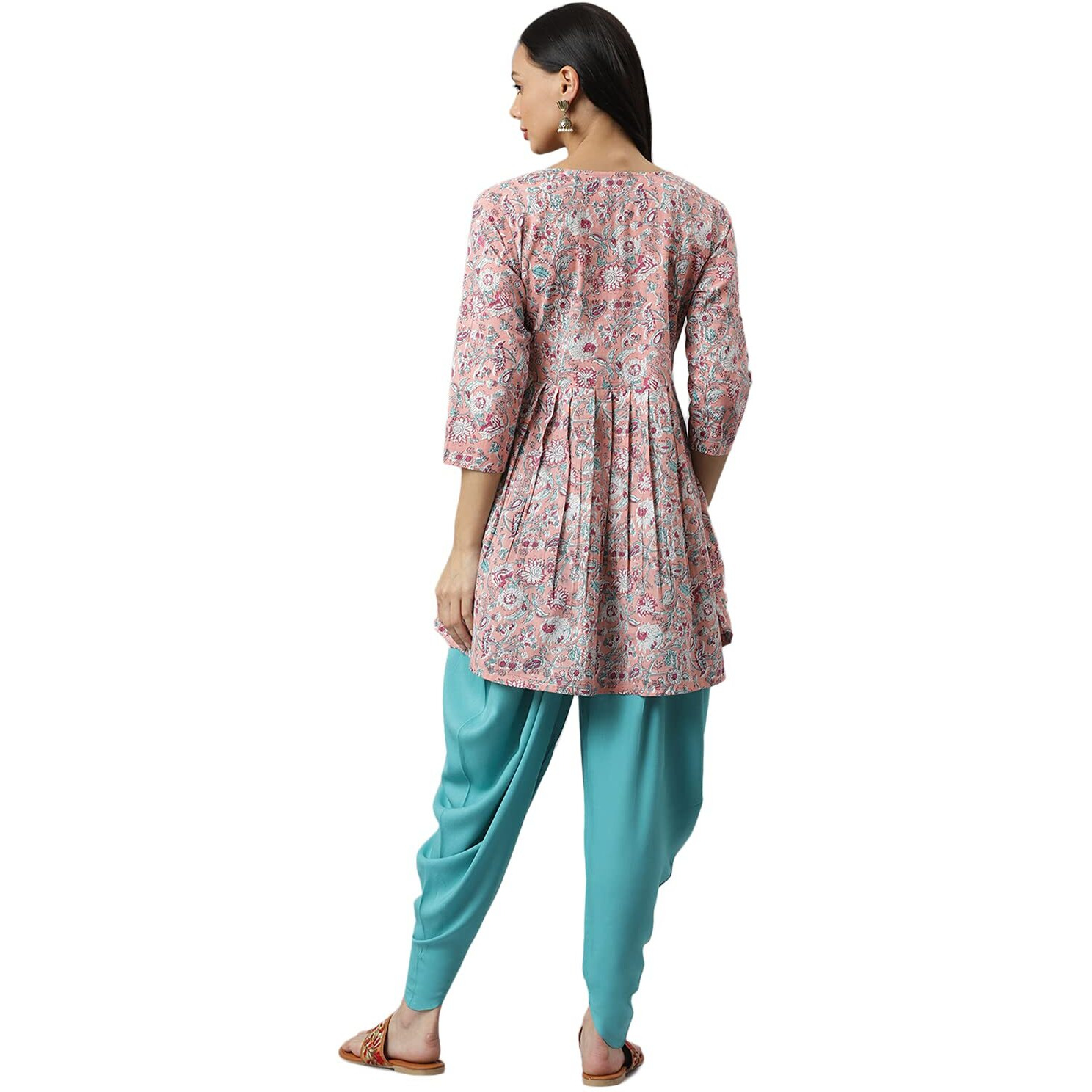Stylum Women's Floral Printed Cotton A-Line Kurta Dhoti Pant Set (Kdimaralpink34_Light Pink, XS)