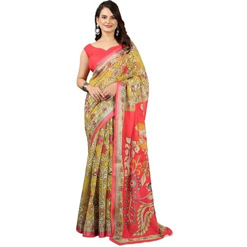 GRECIILOOKS Women's Cotton Sarees (GL-S2436_Yellow 1)