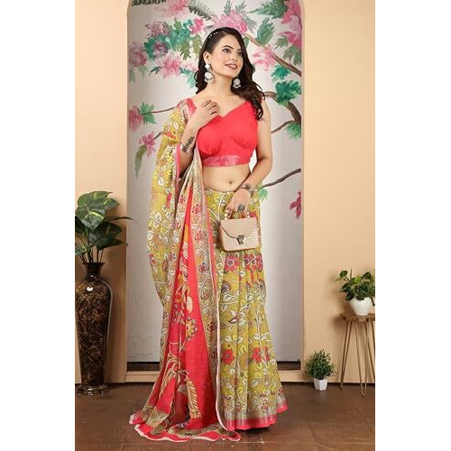 GRECIILOOKS Women's Cotton Sarees (GL-S2436_Yellow 1)