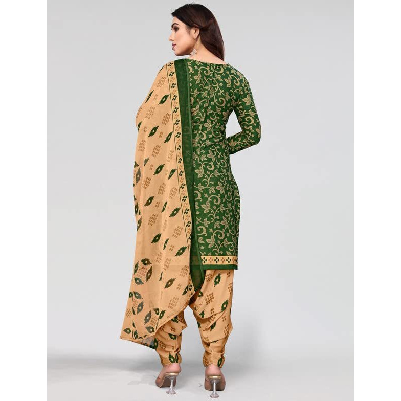 SICHI Women's Printed Crepe Unstitched Dress Material(1182D1323N_Green & Brown)