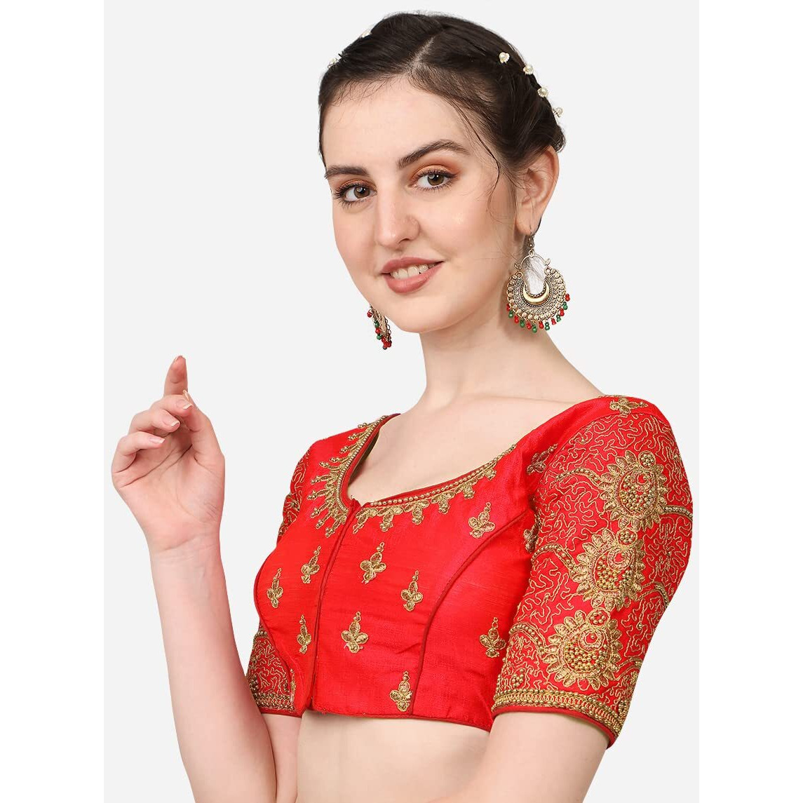 Pujia Mills Women's Silk Chevron Half Sleeve Blouse (Billa Red 38_Red_38)