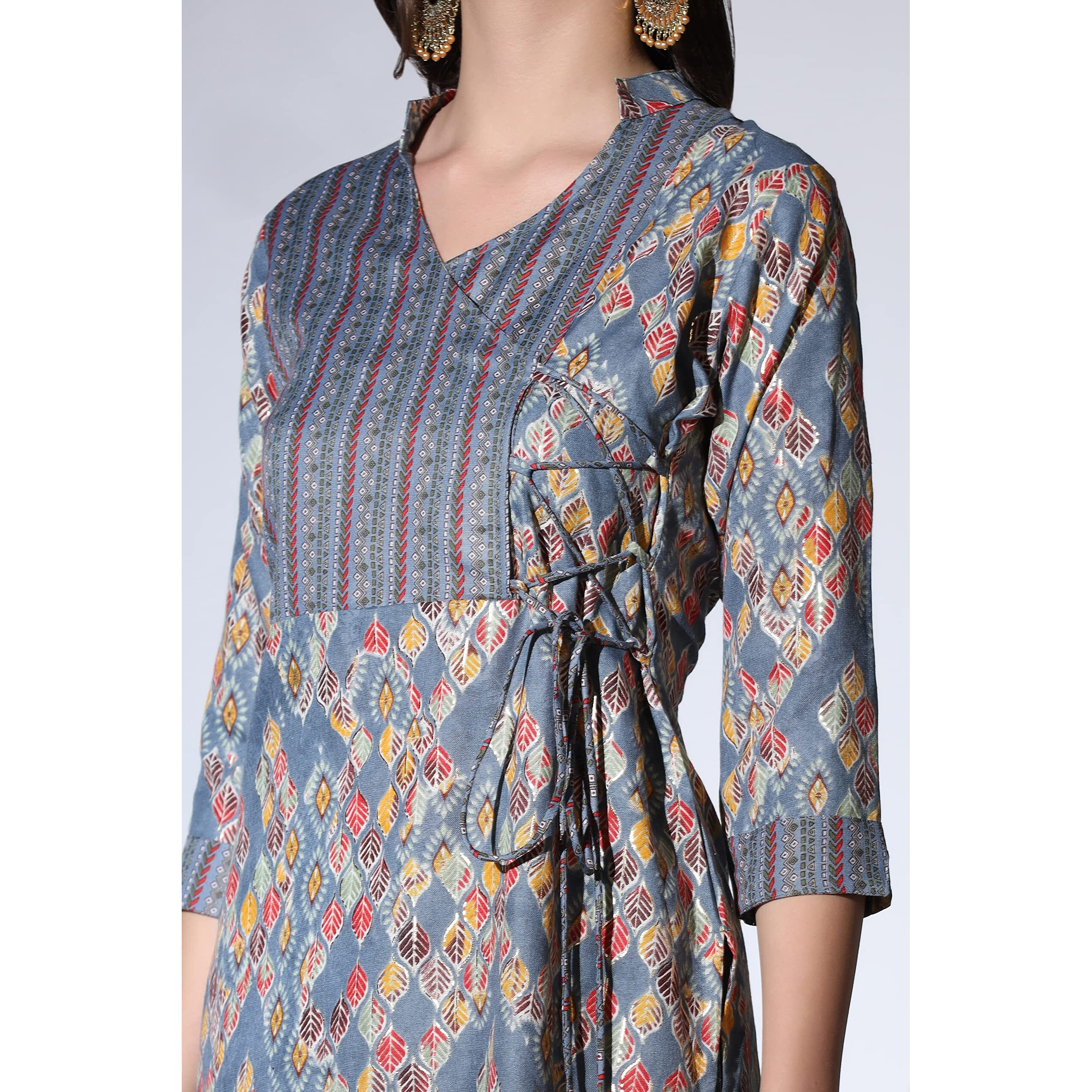 GRECIILOOKS Womens Cotton Casual Regular Fit Kurta Set (Grey, Medium)