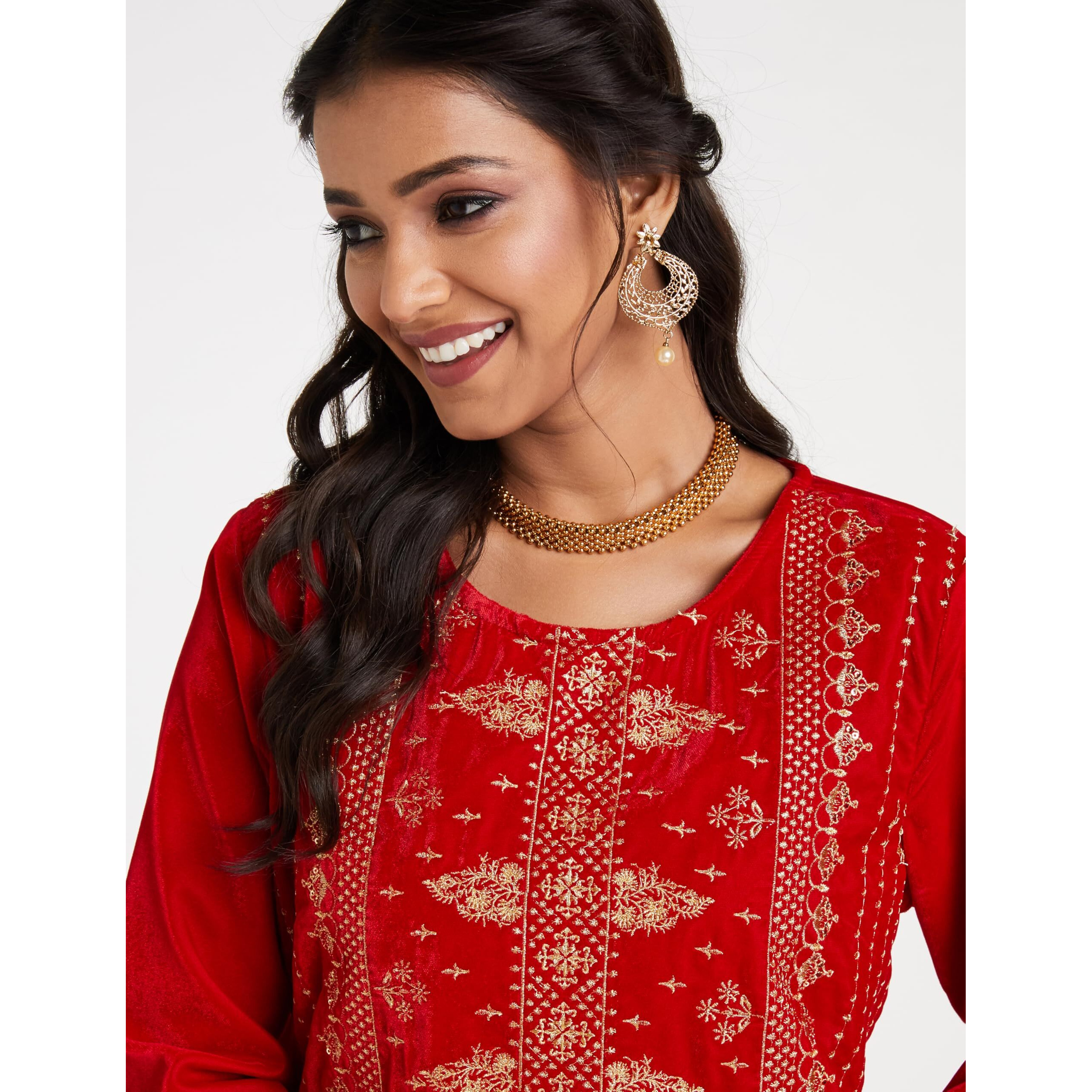 Amazon Brand - Myx Women's Polyester Regular Kurta (AW23-MYX-KB-KU-01_RED JAAL_XL)