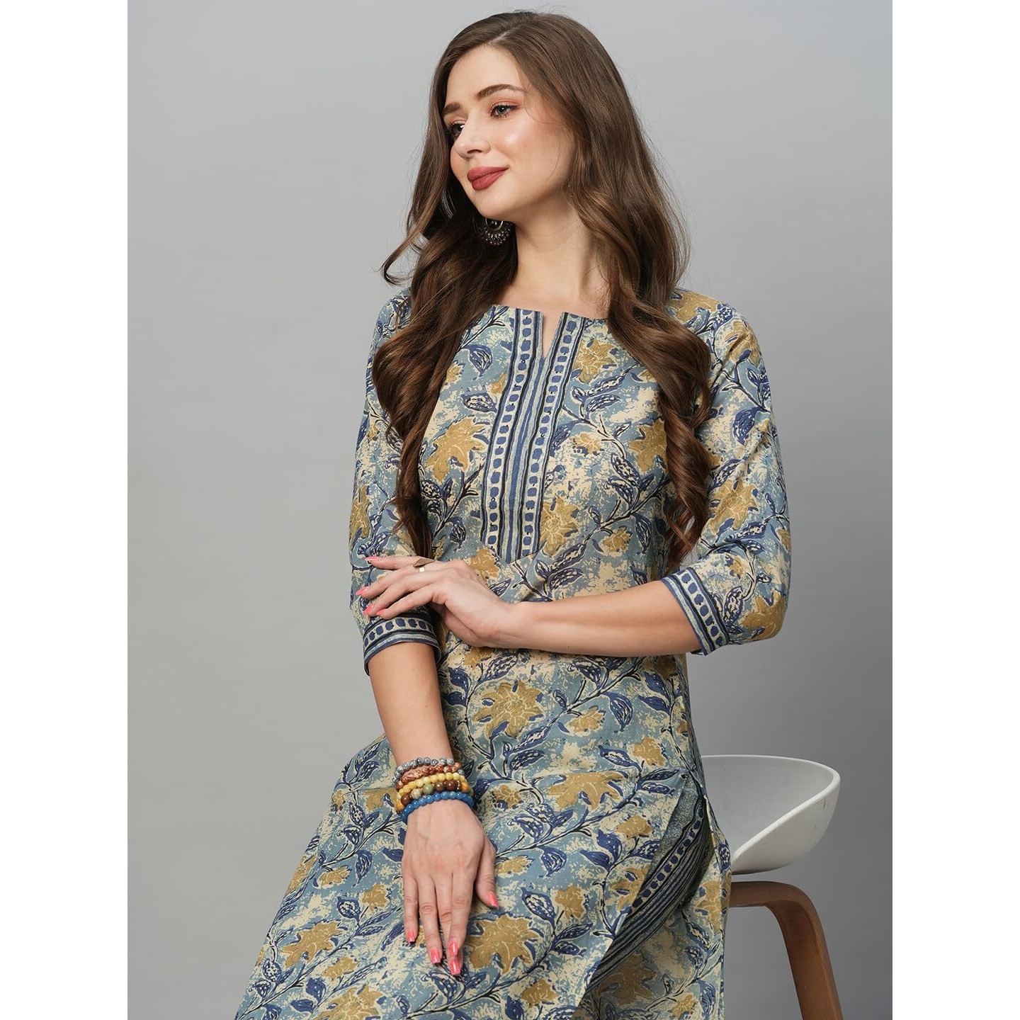 ANNI DESIGNER Women's Cotton Blend Straight Printed Kurta with Pant Set (Prachi Blue_3XL_Blue_XXX-Large)