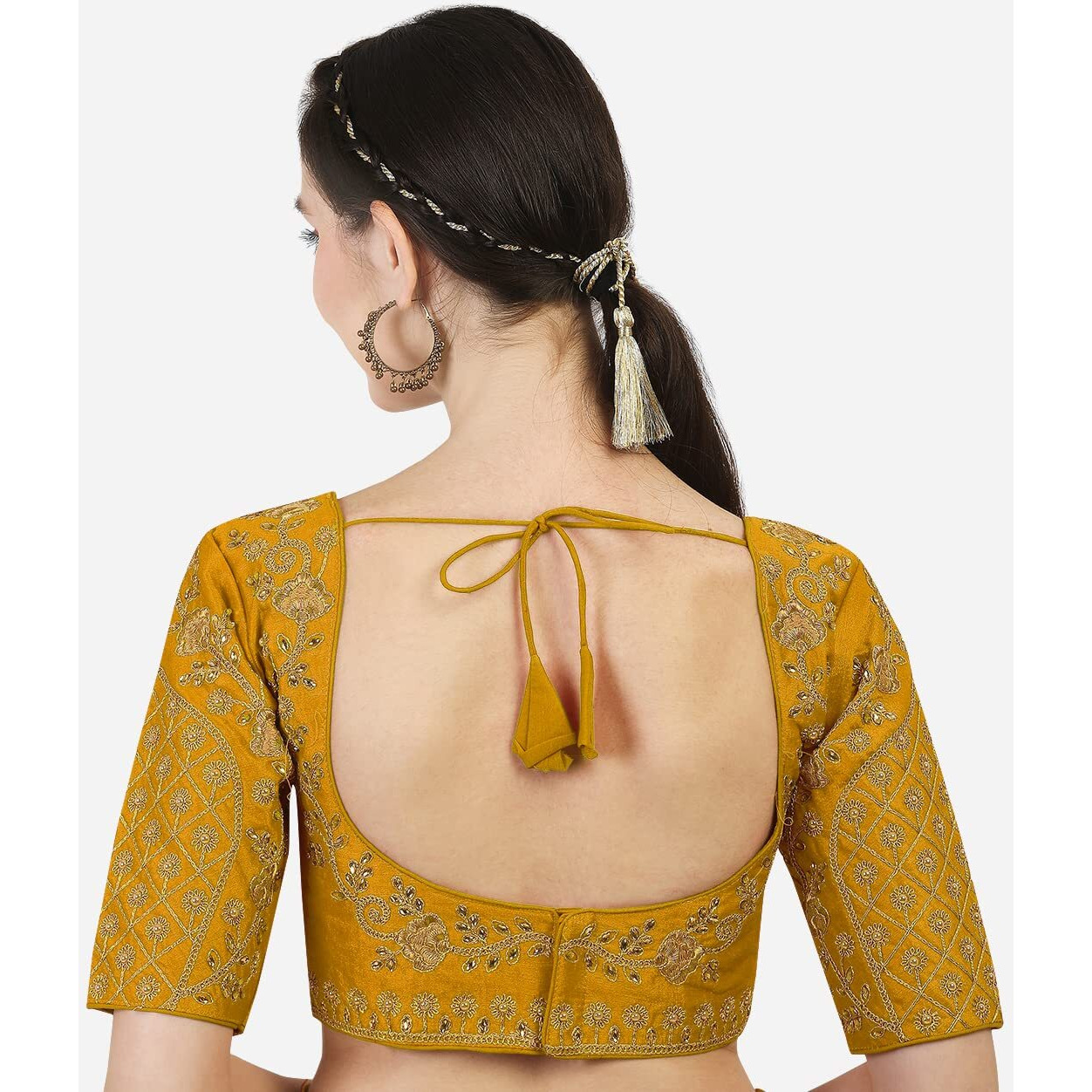 Vihu Fashion Women's Silk Floral Sleeveless Blouse (Florall Blouse Variant vf_Yellow_38)