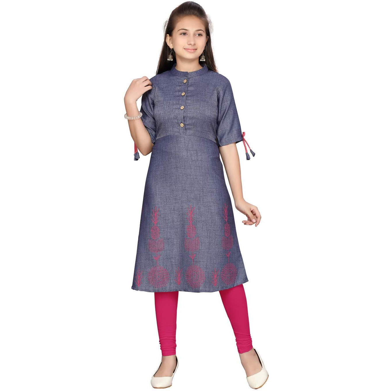 Aarika Girl's Cotton Regular Tunic Shirt (KURTI-K-42_Blue_12 Years-13 Years)