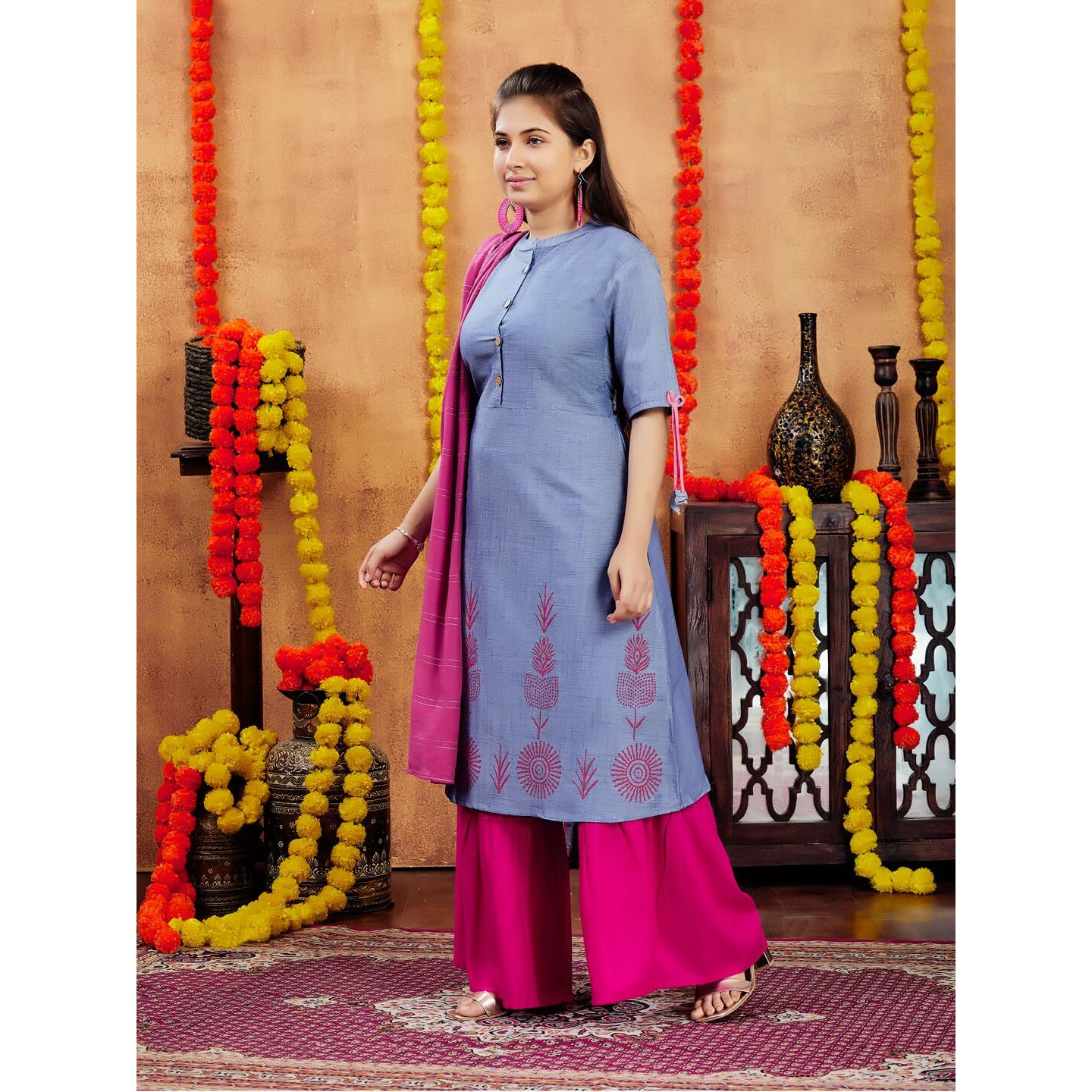 Aarika Girl's Cotton Regular Tunic Shirt (KURTI-K-42_Blue_12 Years-13 Years)