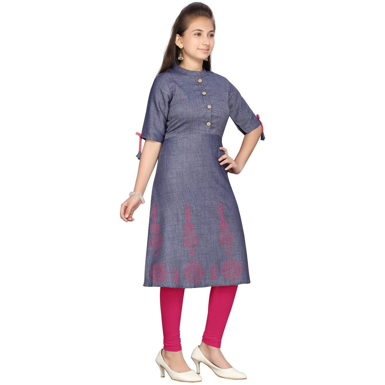 Aarika Girl's Cotton Regular Tunic Shirt (KURTI-K-42_Blue_12 Years-13 Years)