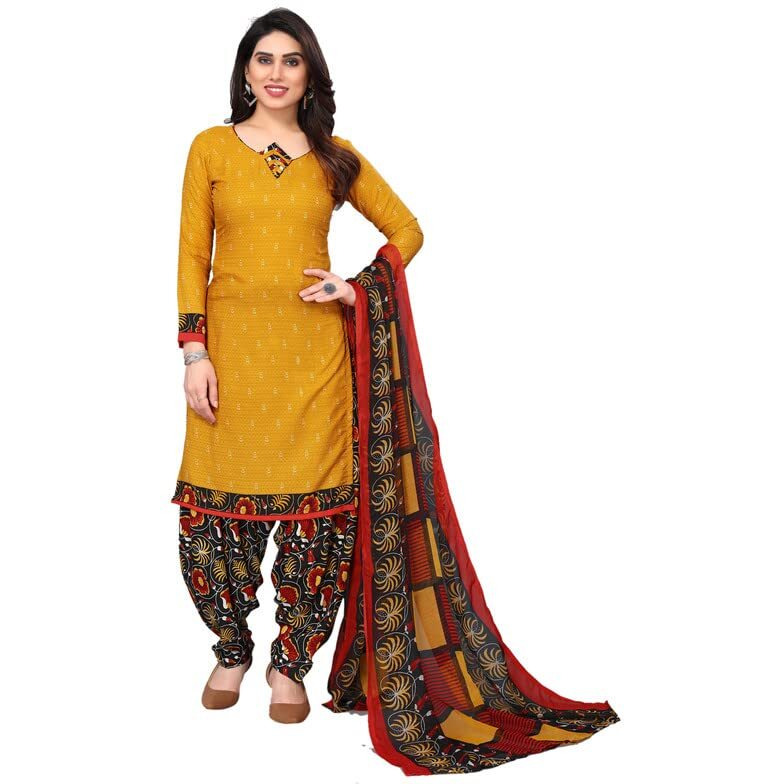 SICHI Women's Printed Crepe Unstitched Dress Material(1183D1341N_Yellow2)