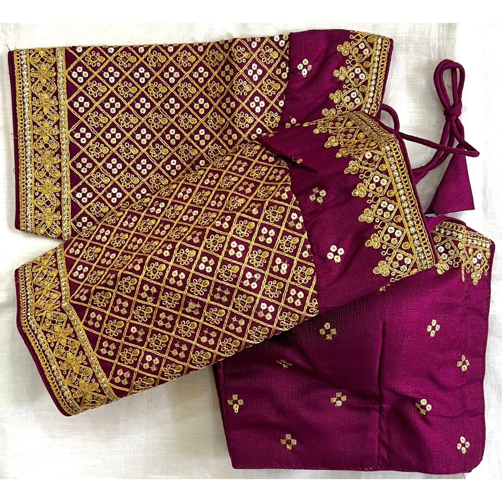 Vihu Fashion Women's Milan Silk Heavy Golden Codding Embroidery Sequins Work Wine Saree Blouse(Reva Wine)