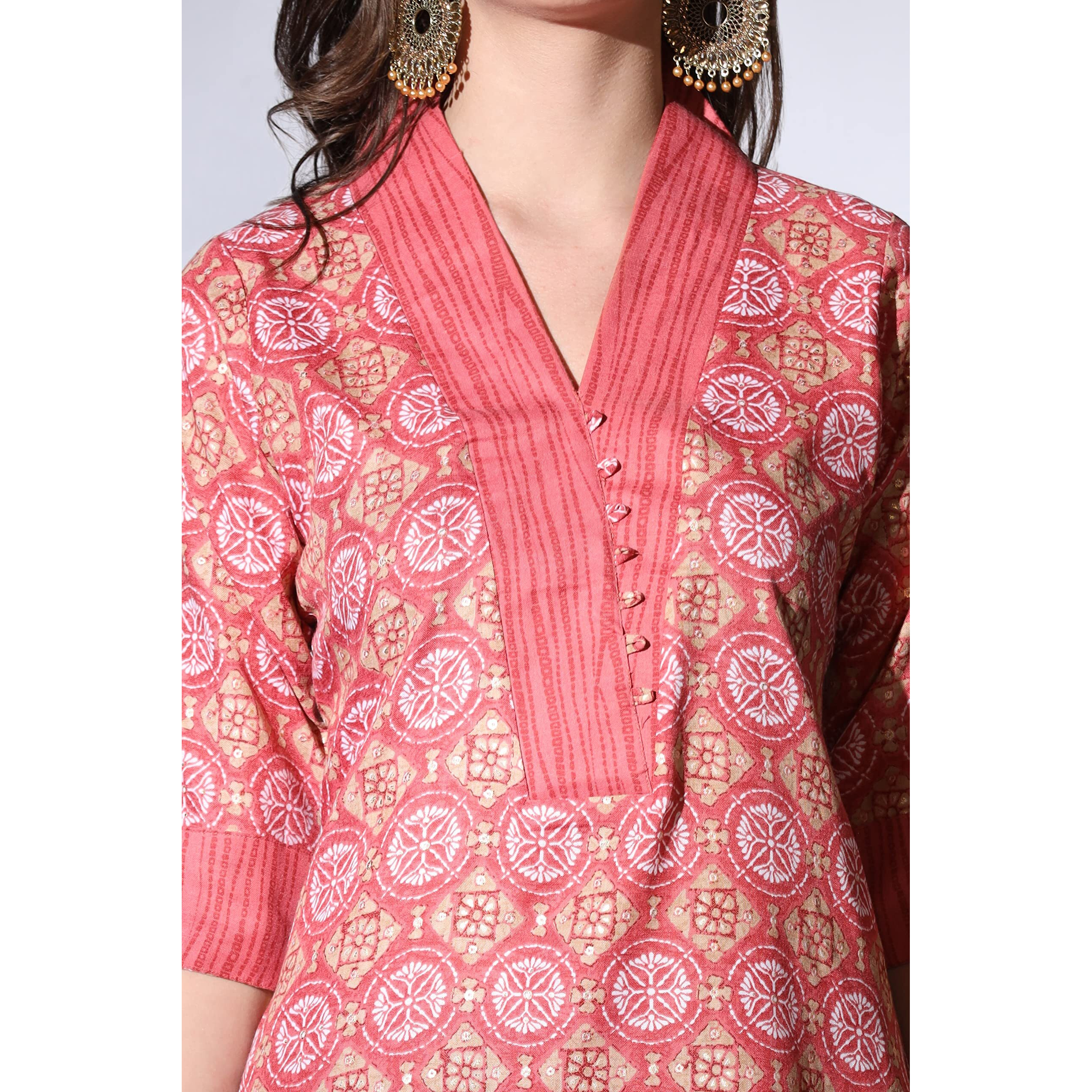 GRECIILOOKS Womens Cotton Casual Regular Fit Casual Style Kurta Set (Pink, Small)