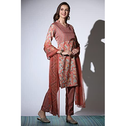 GRECIILOOKS Womens Cotton Straight Regular Fit Kurta Set (Pink, XX-Large)
