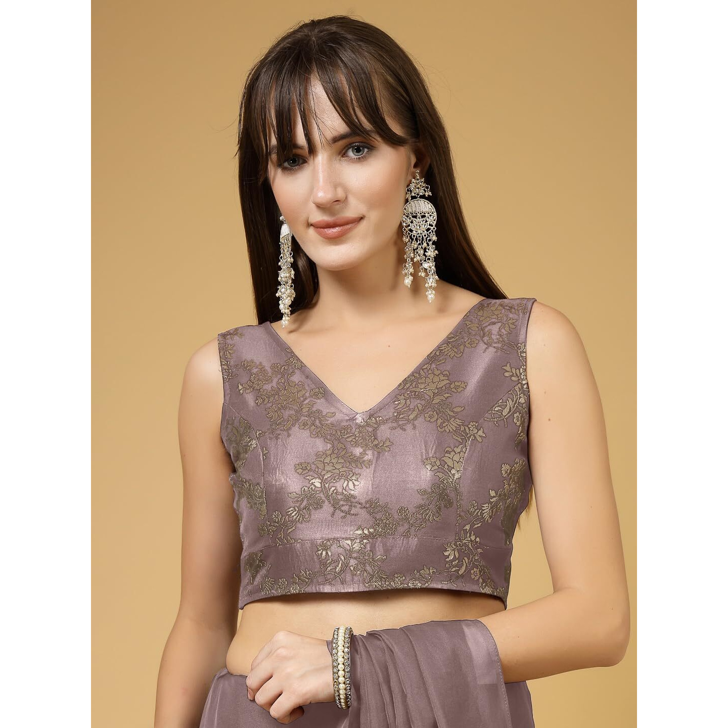 OOMPH Readymade Blouse for Women, Brocade, Sleeveless, V-Neck, rbbl718