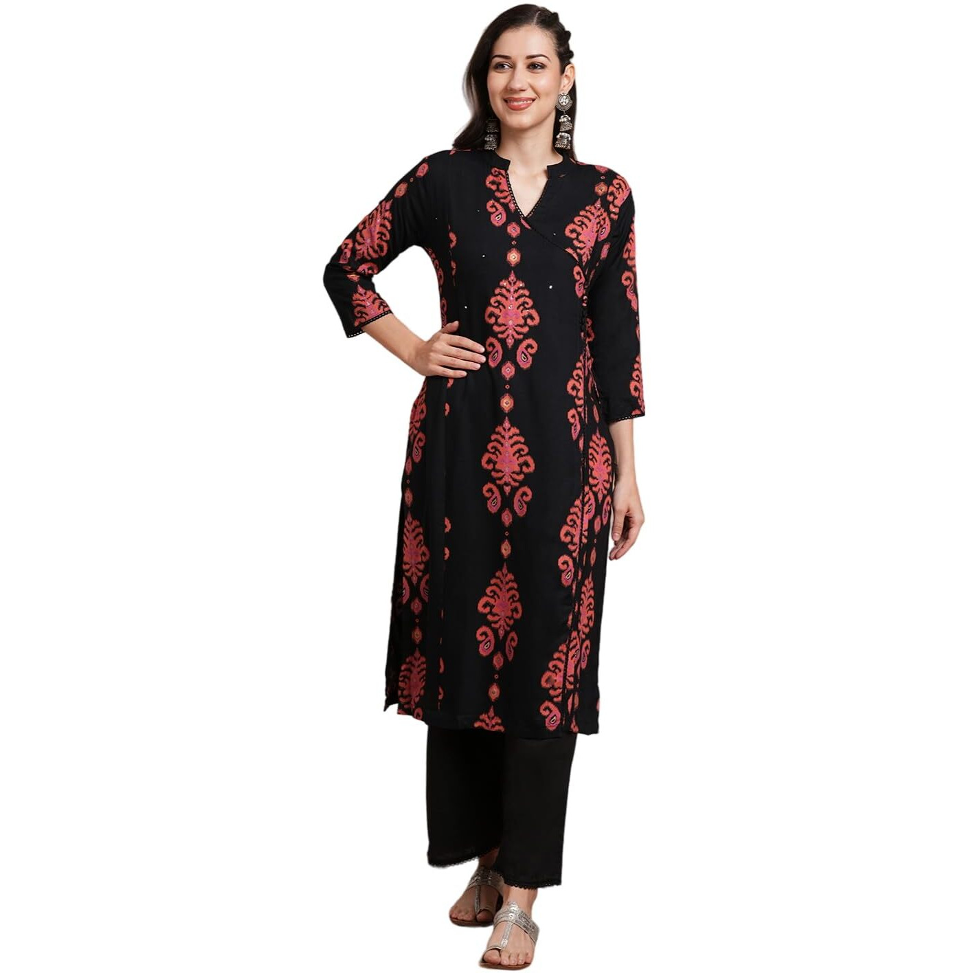 Fashor Women's Viscose Rayon Regular Kurta (40-KA024476F4FS_Black