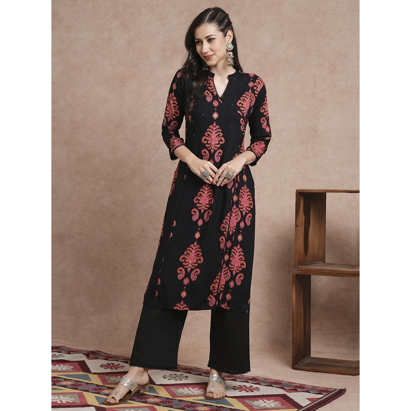 Fashor Women's Viscose Rayon Regular Kurta (40-KA024476F4FS_Black
