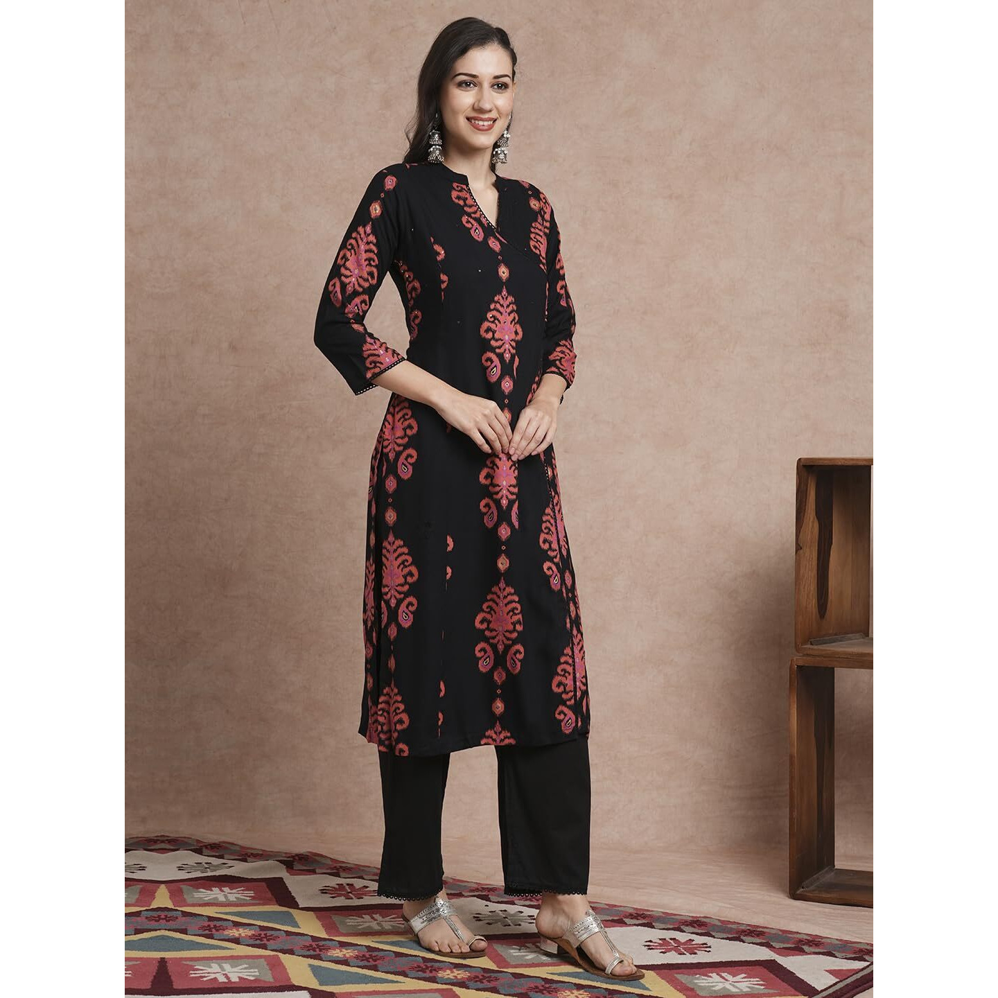 Fashor Women's Viscose Rayon Regular Kurta (40-KA024476F4FS_Black