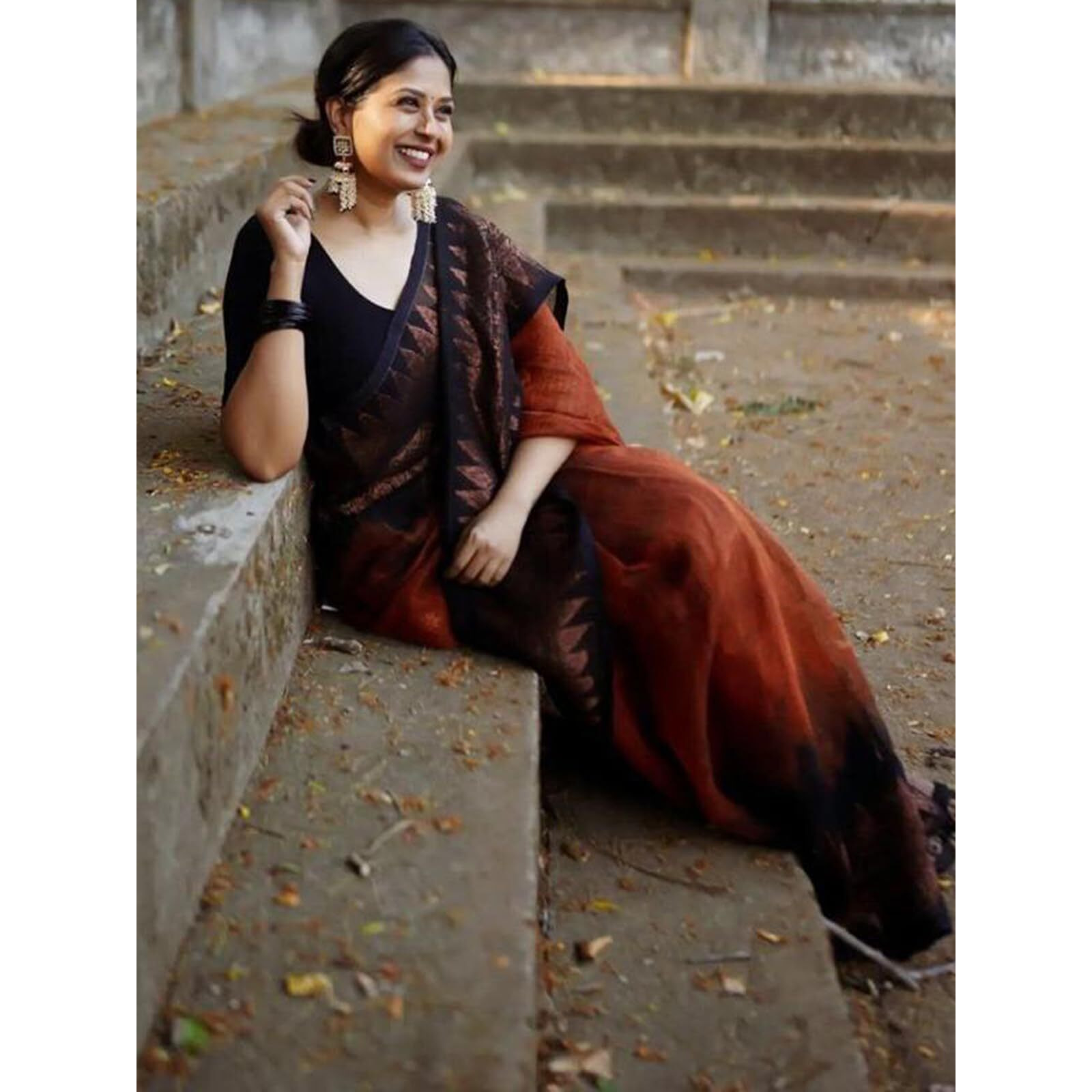 Satrani Women's Poly Cotton Jacquard Saree with Unstitched Blouse Piece (3260S135N_Rust Orange2)