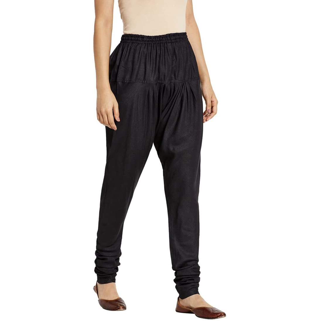 Fabindia Women Blend Drawstring Churidar Viscose_XL Black