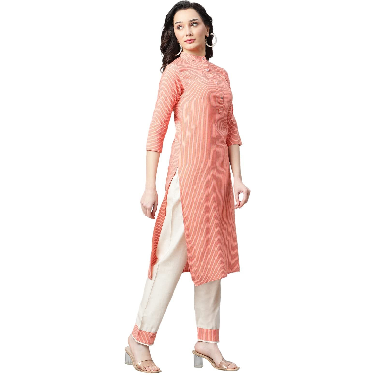 OM SAI LATEST CREATION Women Latest Rayon Rajasthani Printed Kurta With Pant Set Straight Kurti (X-Large, Orange)