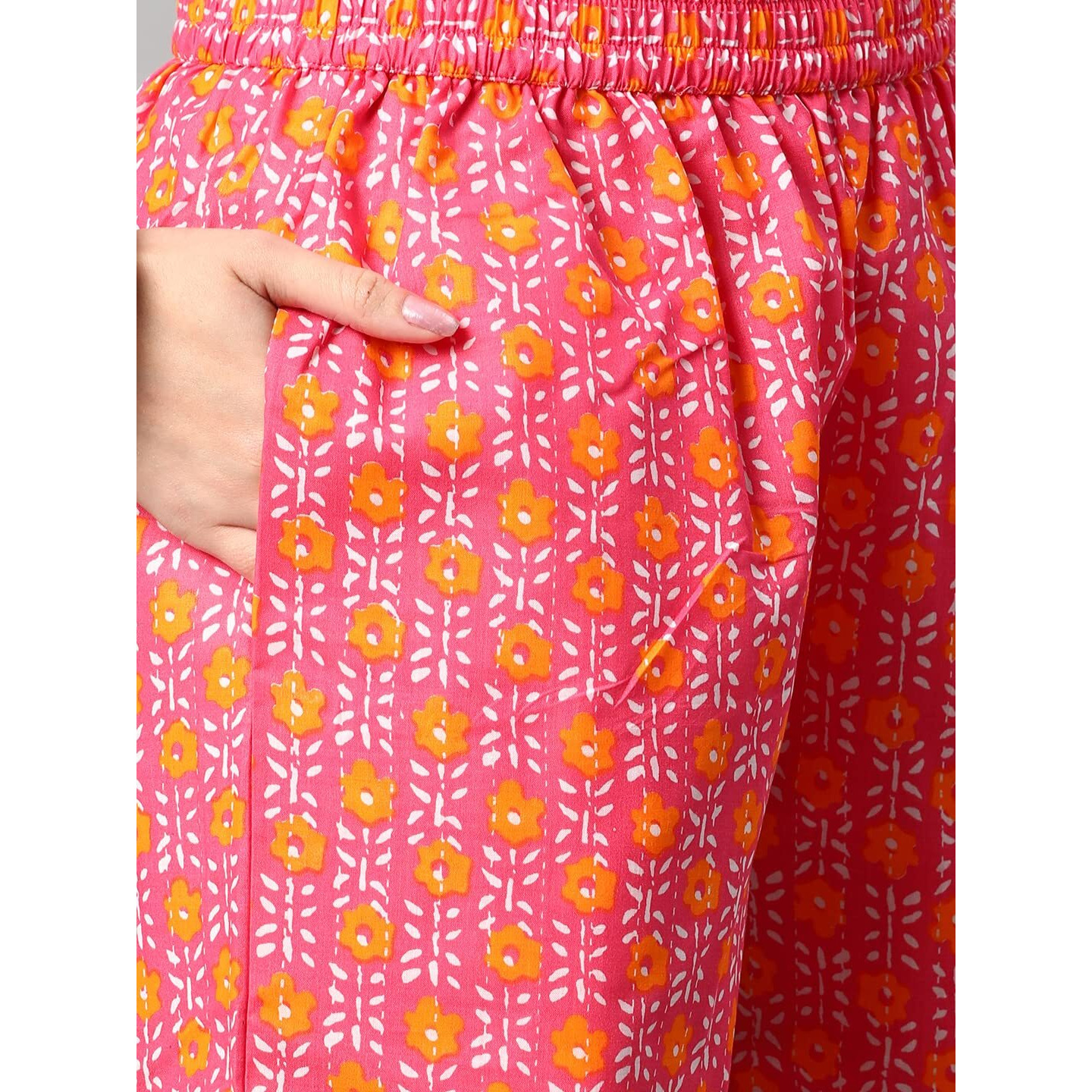 ANNI DESIGNER Women's Cotton Blend Printed Straight Kurta with Pant (Sarva-Red_S_Dark Blue_Small)