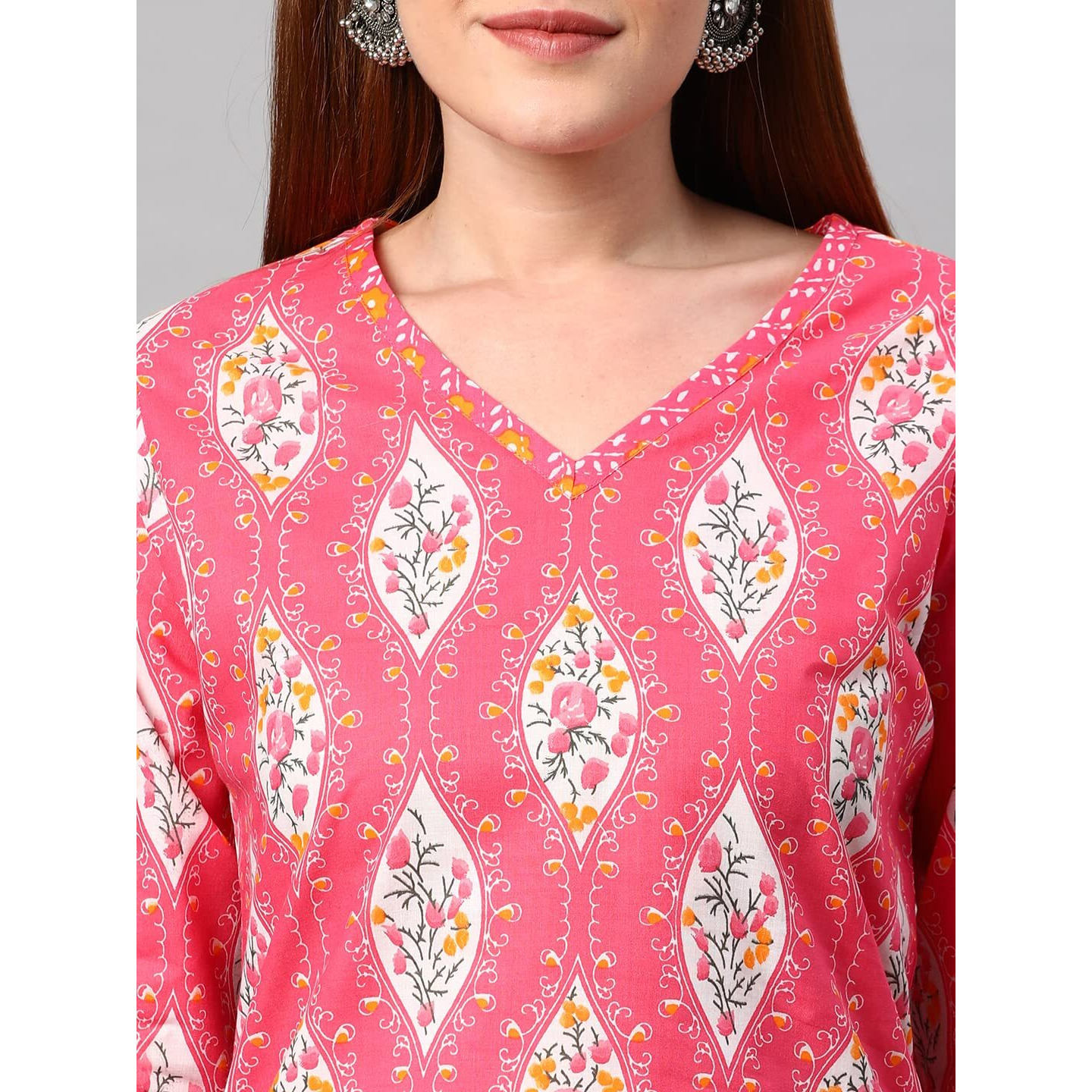 ANNI DESIGNER Women's Cotton Blend Printed Straight Kurta with Pant (Sarva-Red_S_Dark Blue_Small)