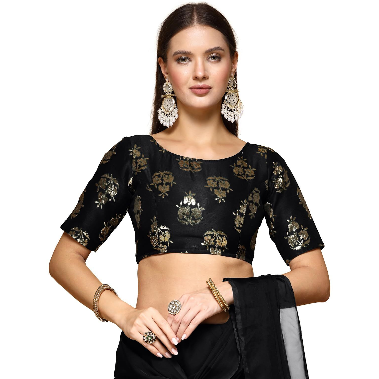 OOMPH Readymade Blouse for Women, Brocade, Boat Neck, rbbl648