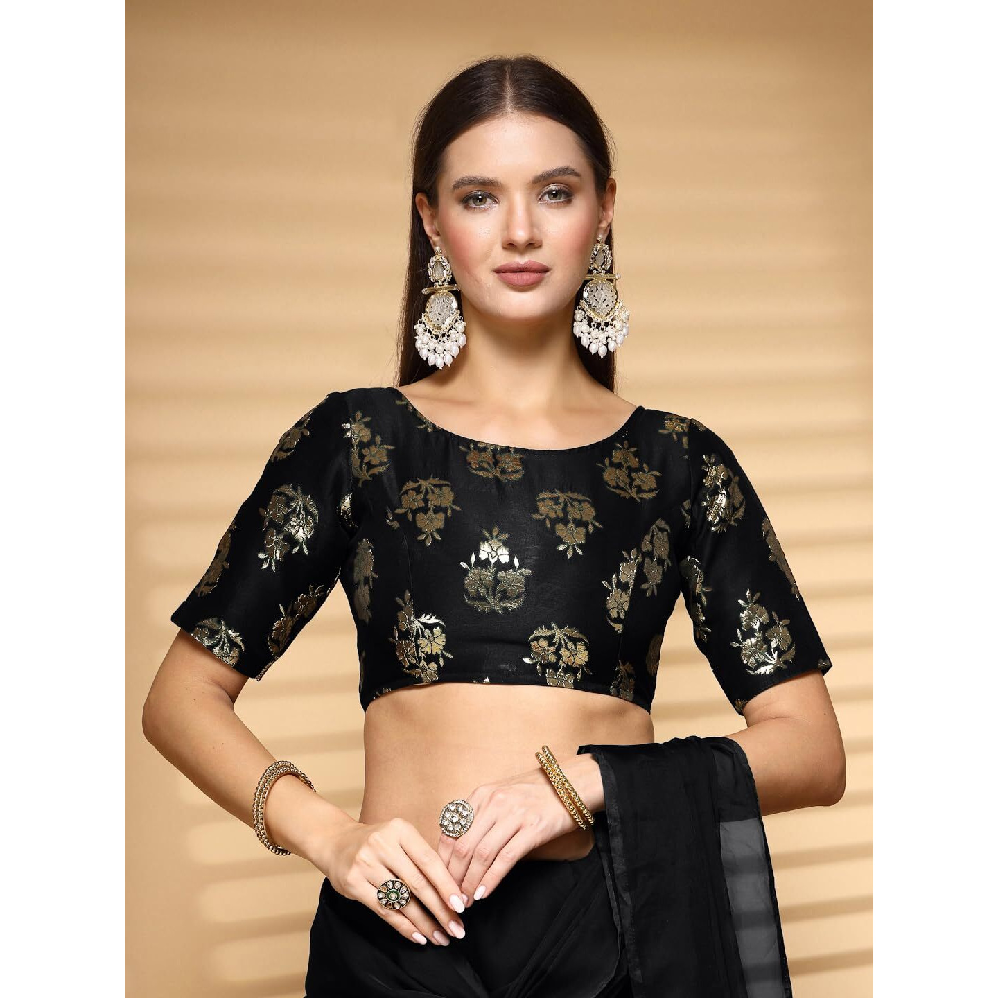 OOMPH Readymade Blouse for Women, Brocade, Boat Neck, rbbl648