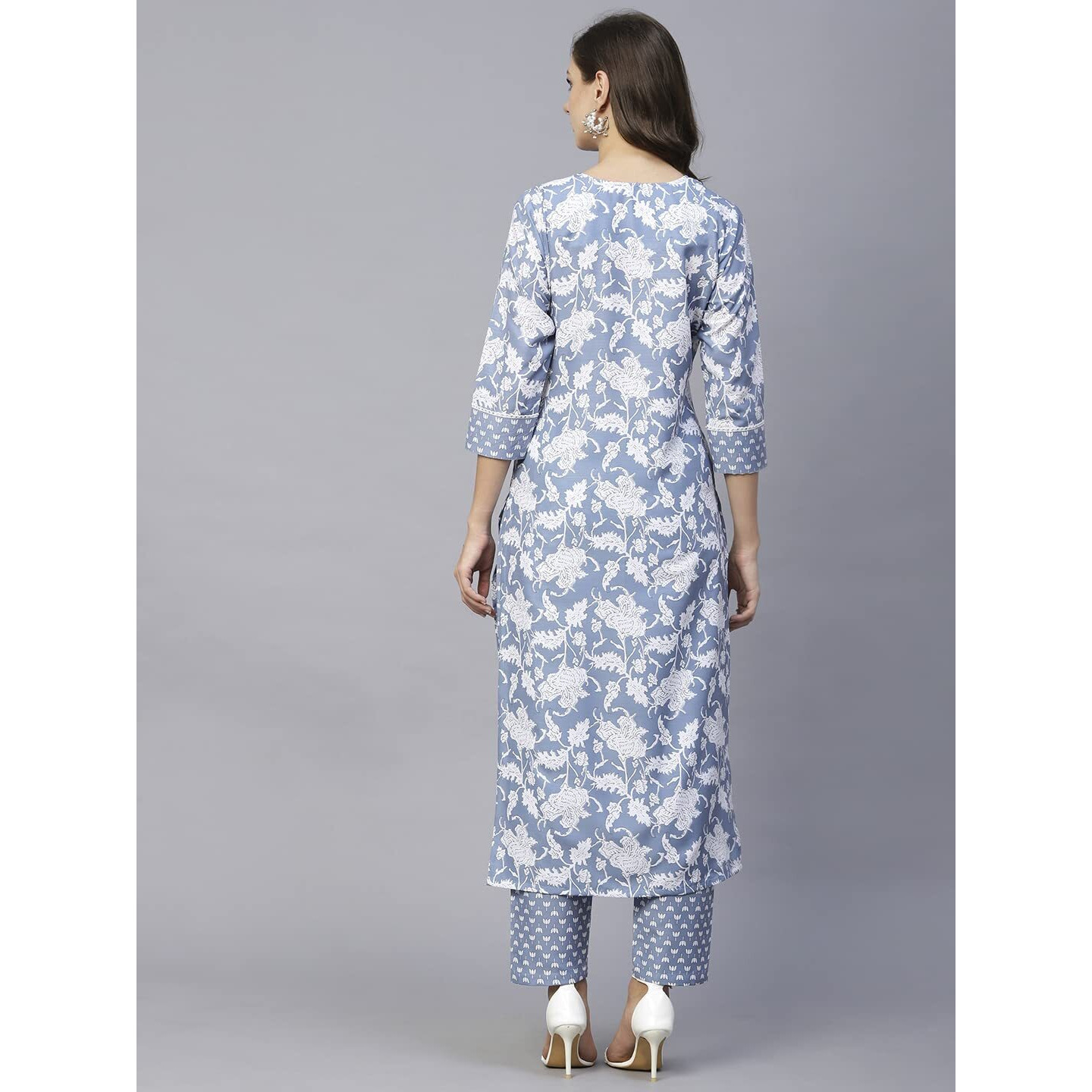 GoSriKi Women's Cotton Blend Printed Straight Kurta with Pant (Pustak Navy Blue-GS_L_Navy Blue_Large)