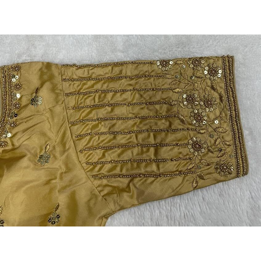 Vihu Fashion Women's Readymade Bridal Embroidery Blouse Multi Coding maggam Work moti Work Indian Ethnic Designer Stitched Readymade Saree Half Sleeve Gold Blouse for Women for Saree Lehenga Choli