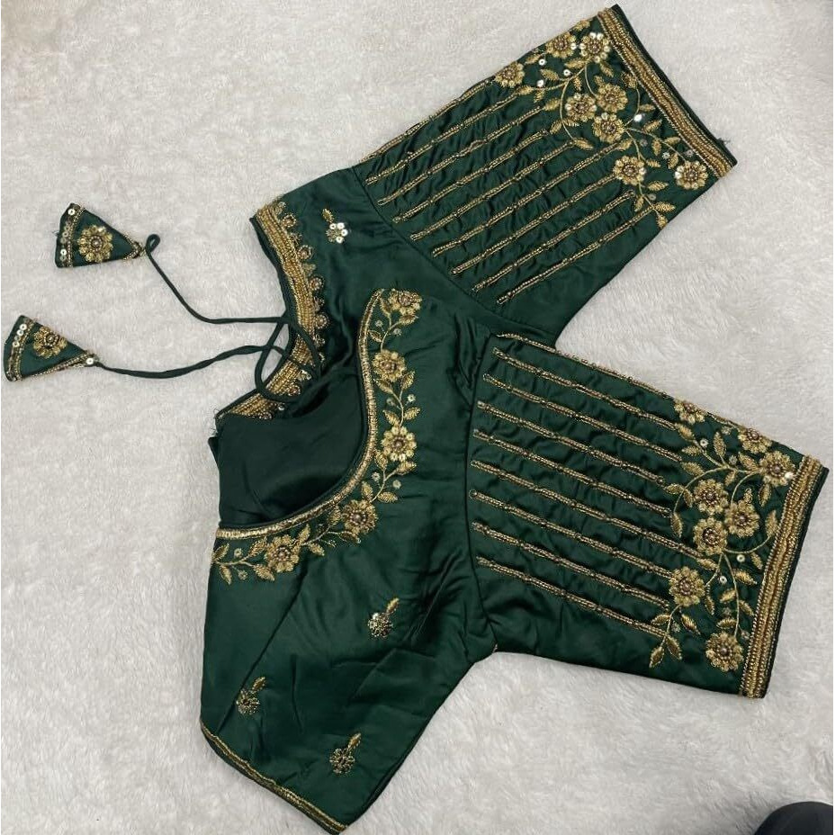 Vihu Fashion Women's Readymade Bridal Embroidery Blouse Multi Coding maggam Work moti Work Indian Ethnic Designer Stitched Readymade Saree Half Sleeve Green Blouse for Women for Saree Lehenga Choli