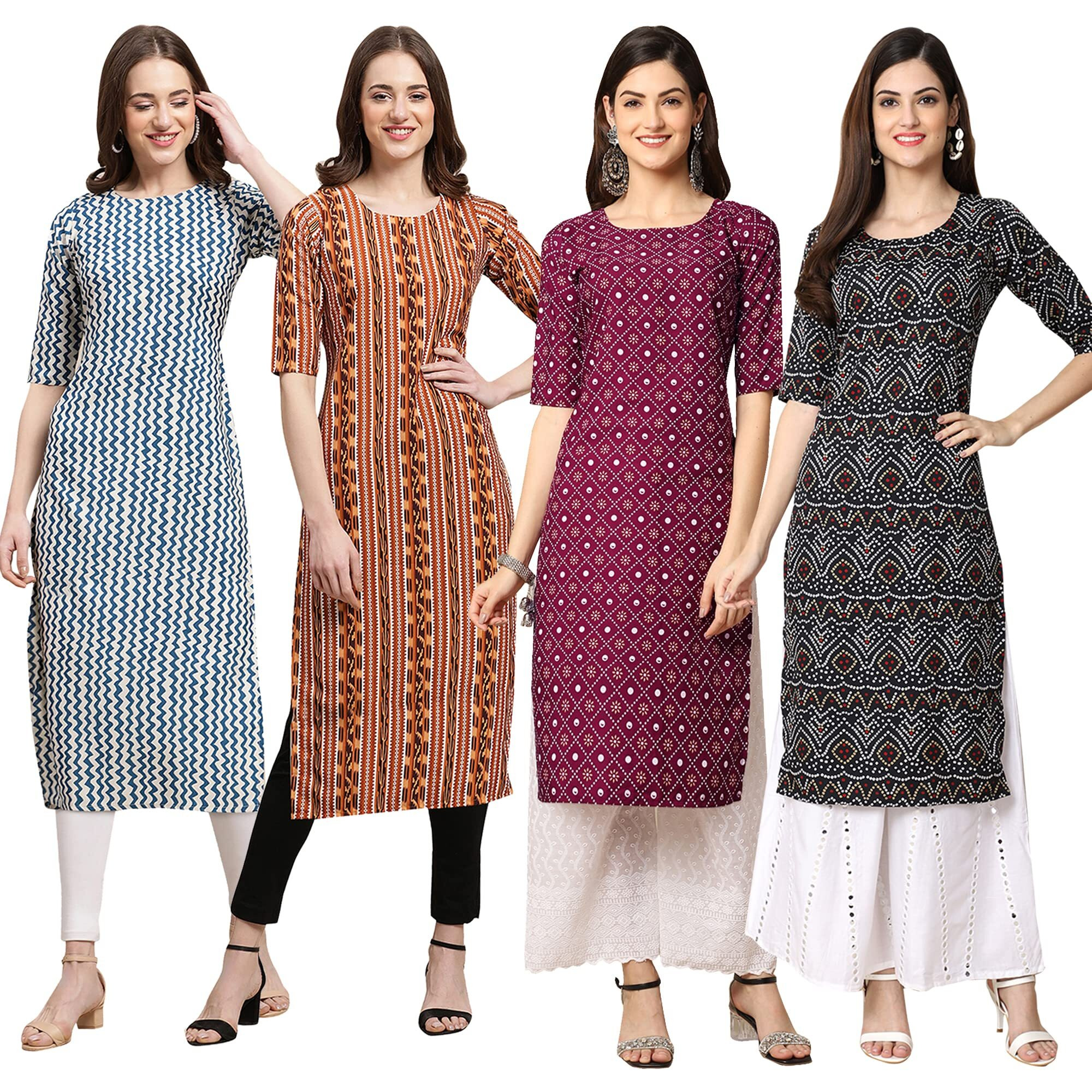 Pinkmint Women's Crepe Digital Print Straight Kurta [Pack of 4] (BD-331-344-355-373-S)