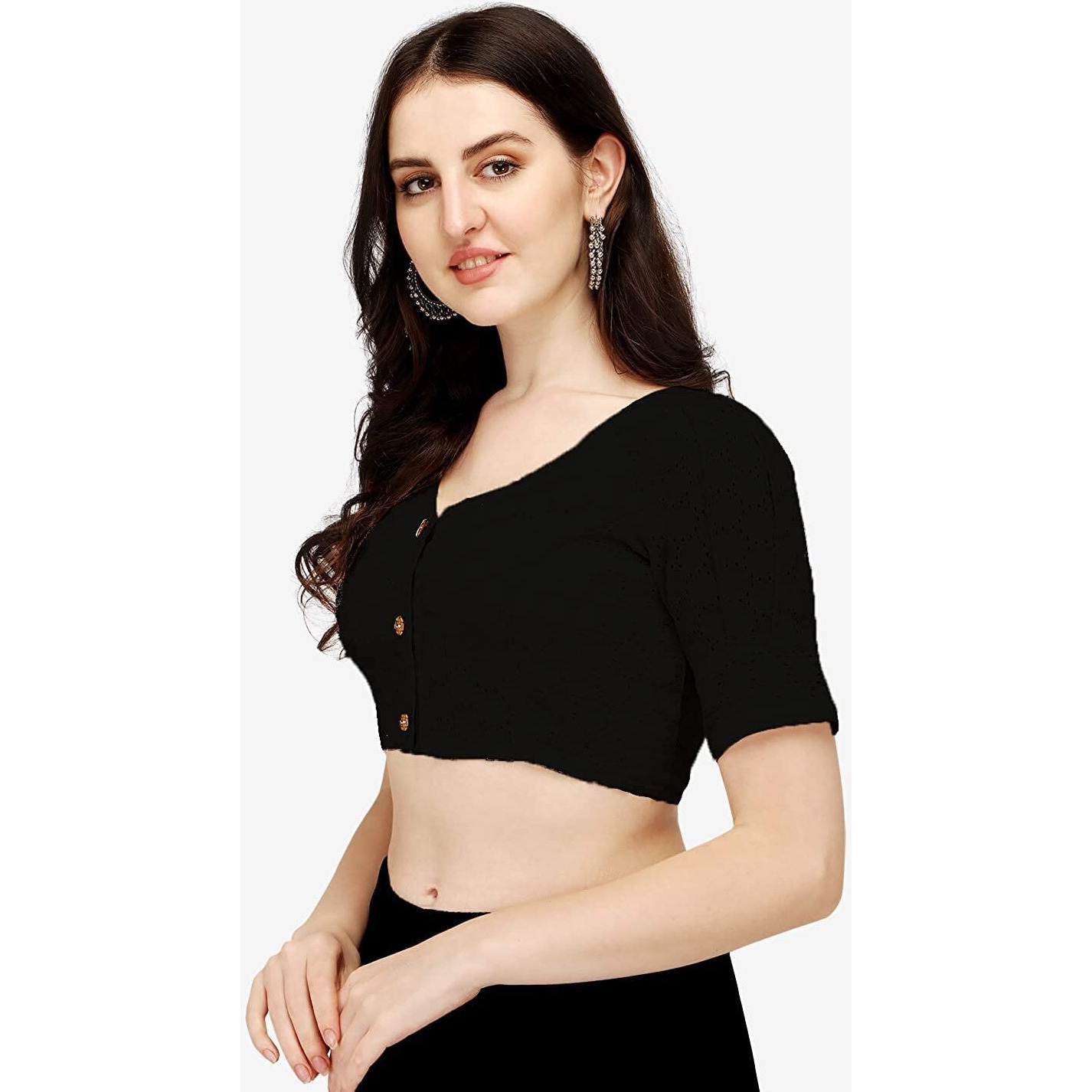 Vihu Fashion Women's Cotton Chikankari Embroidery Work Readymade Saree Blouse (38, Black)