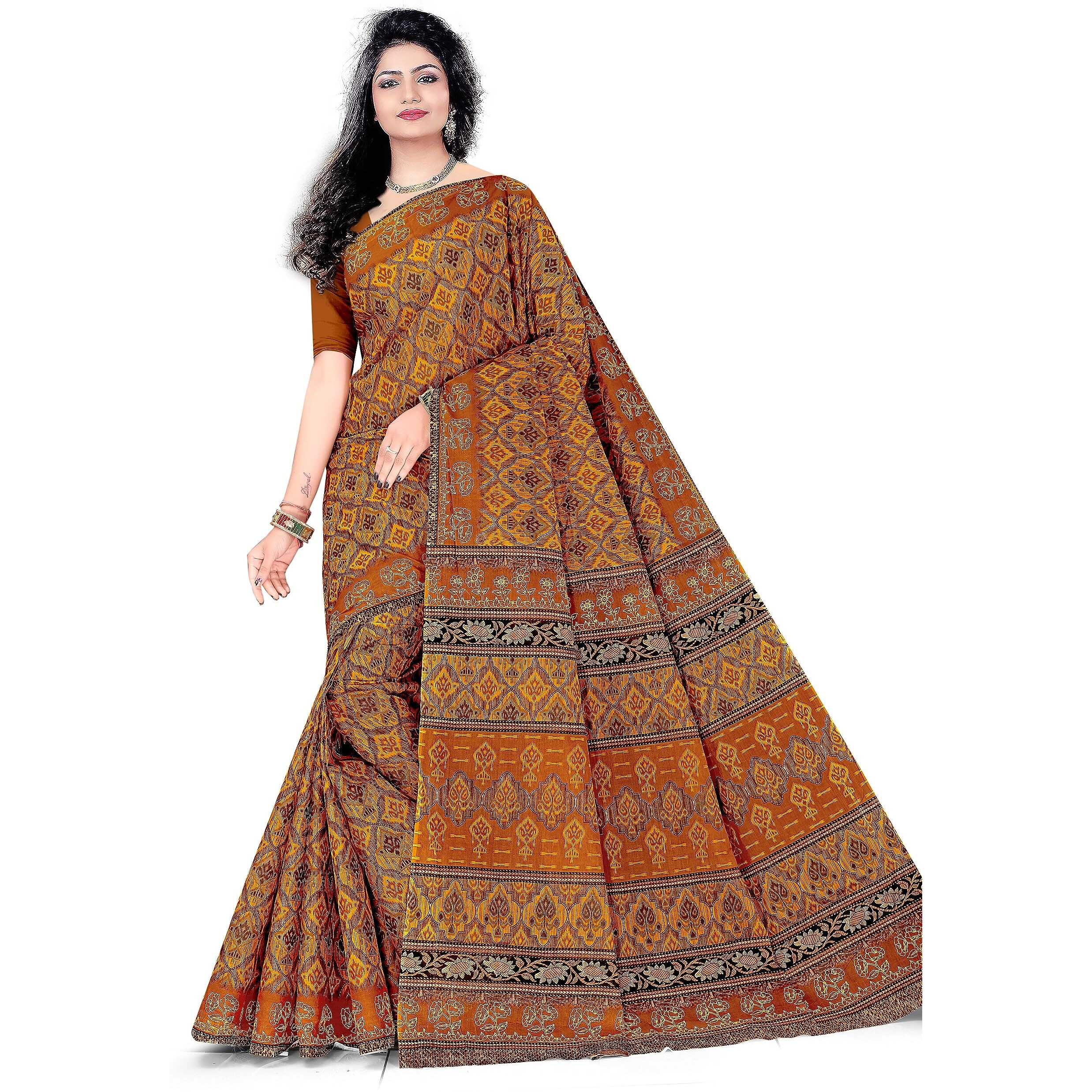 TAMAIRA FASHION Women's Plain Weave Pure Cotton Saree Without Blouse Piece(11188_Mustard)